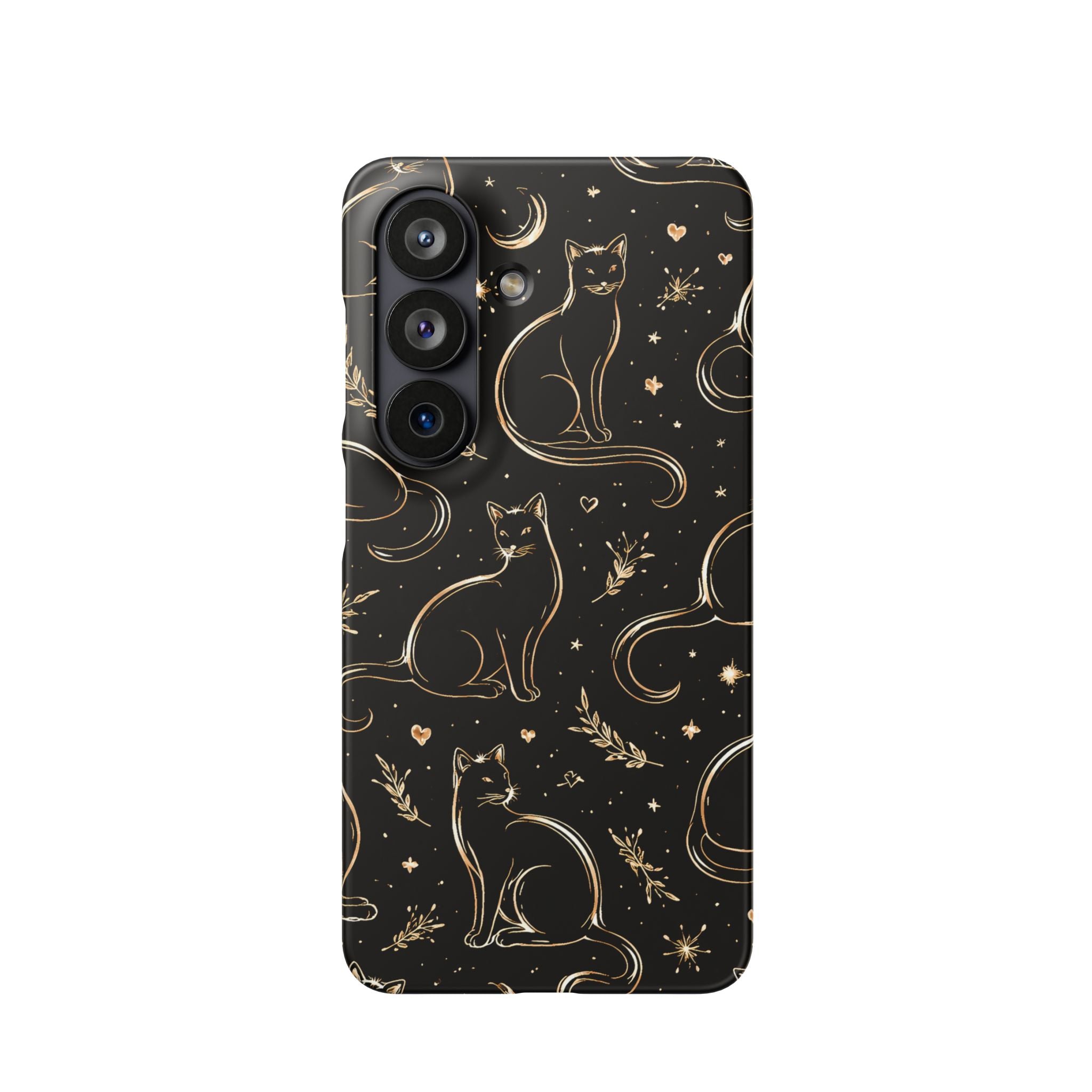 Golden Cat Pattern Phone Case for iPhone 11-17 and Galaxy S20-S26