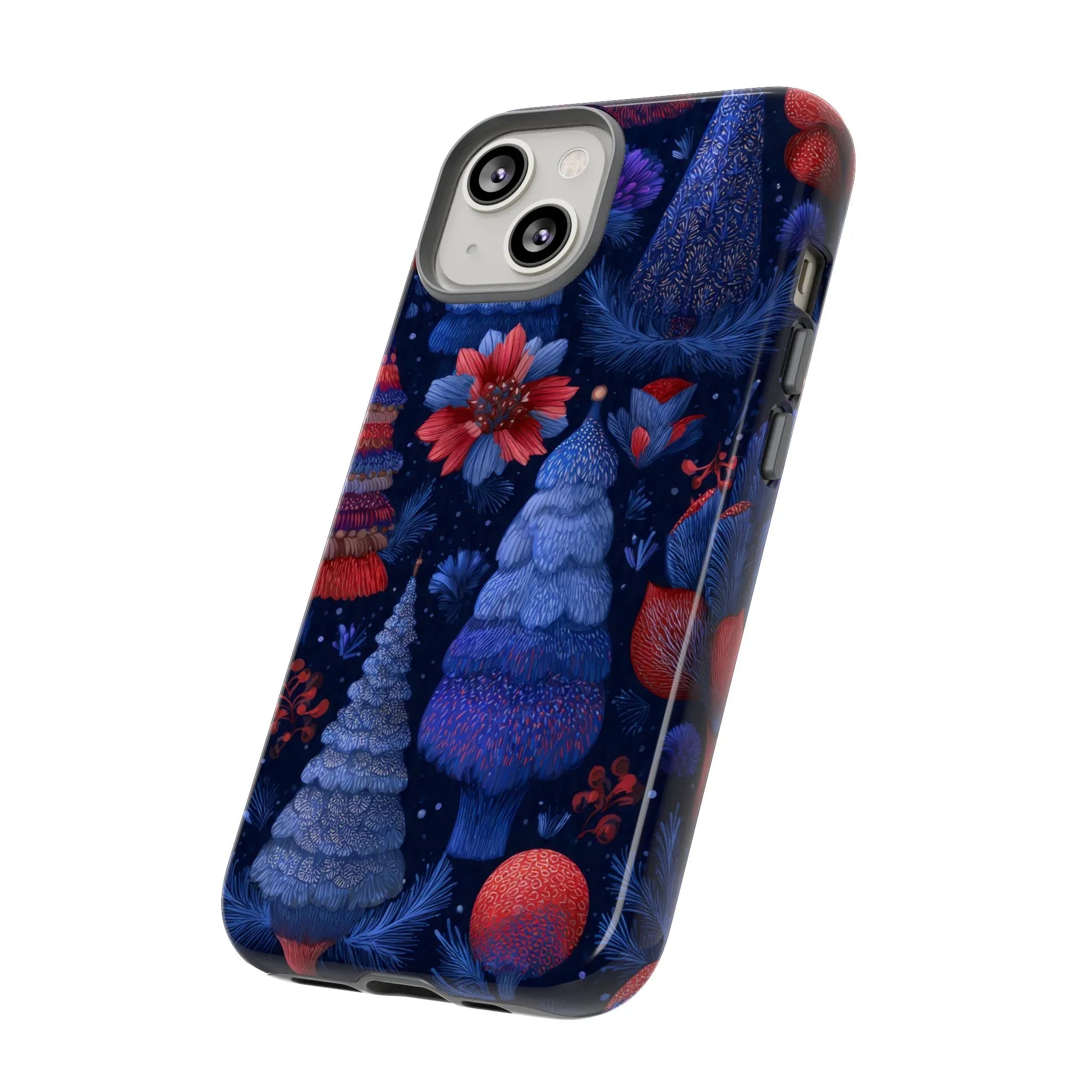 Midnight Blue Christmas Forest Phone Case for iPhone 8-17 and Galaxy S21–S25 - KARARMDESIGN