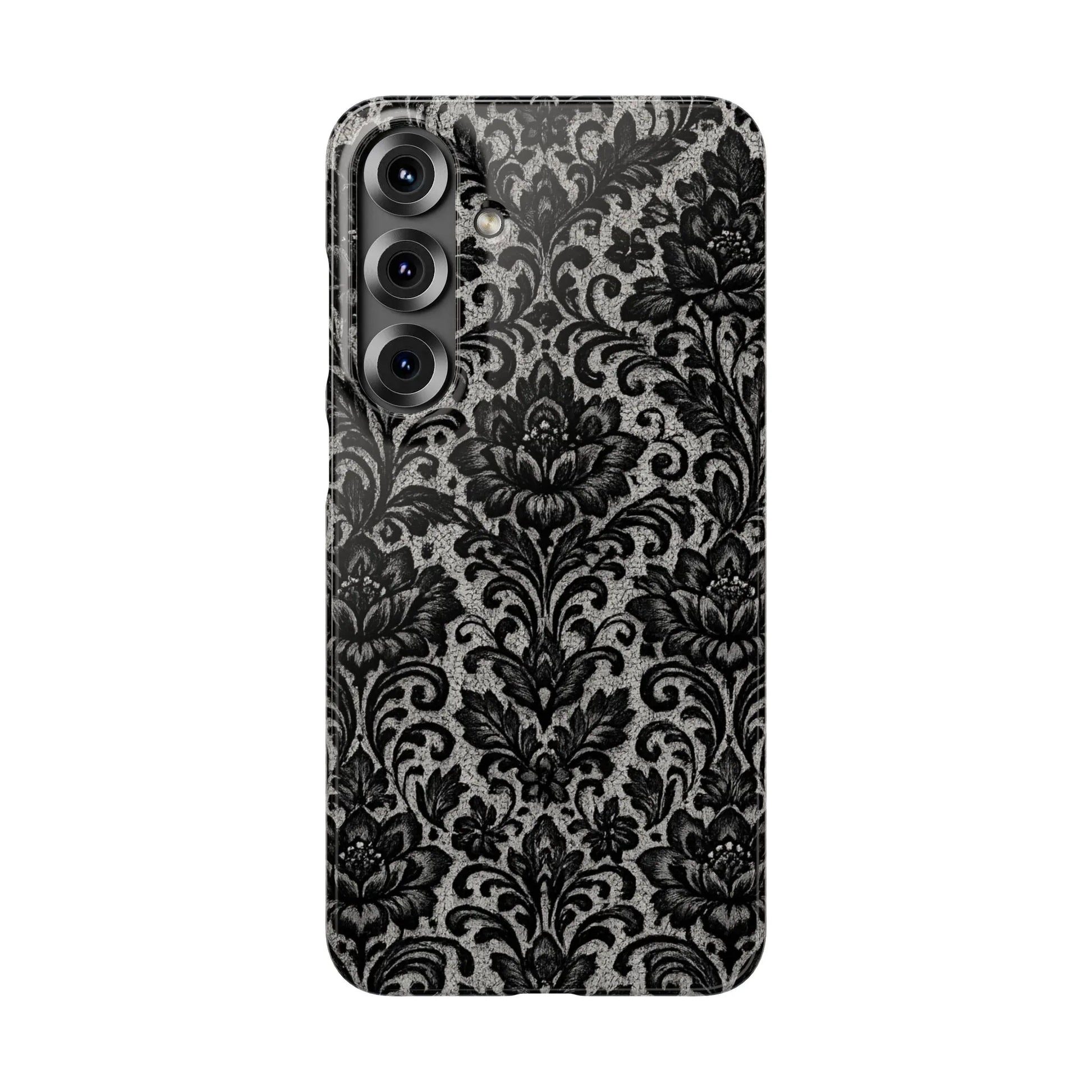 Black Damask Floral Phone Case for iPhone 11-17 and Galaxy S20-S25 - KARARMDESIGN