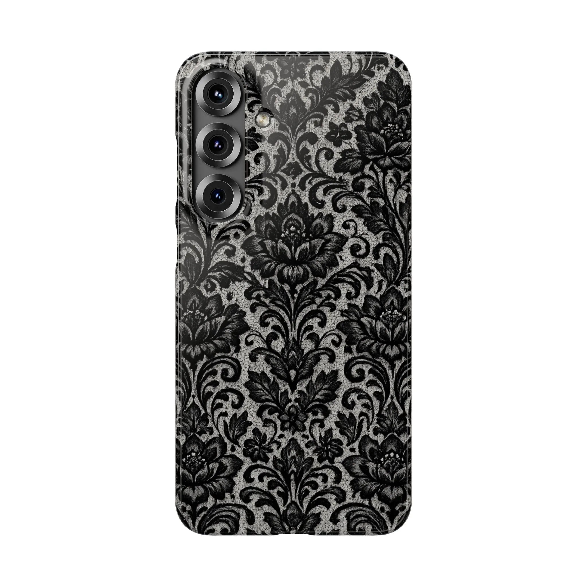 Black Damask Floral Phone Case for iPhone 11-17 and Galaxy S20-S25 - KARARMDESIGN