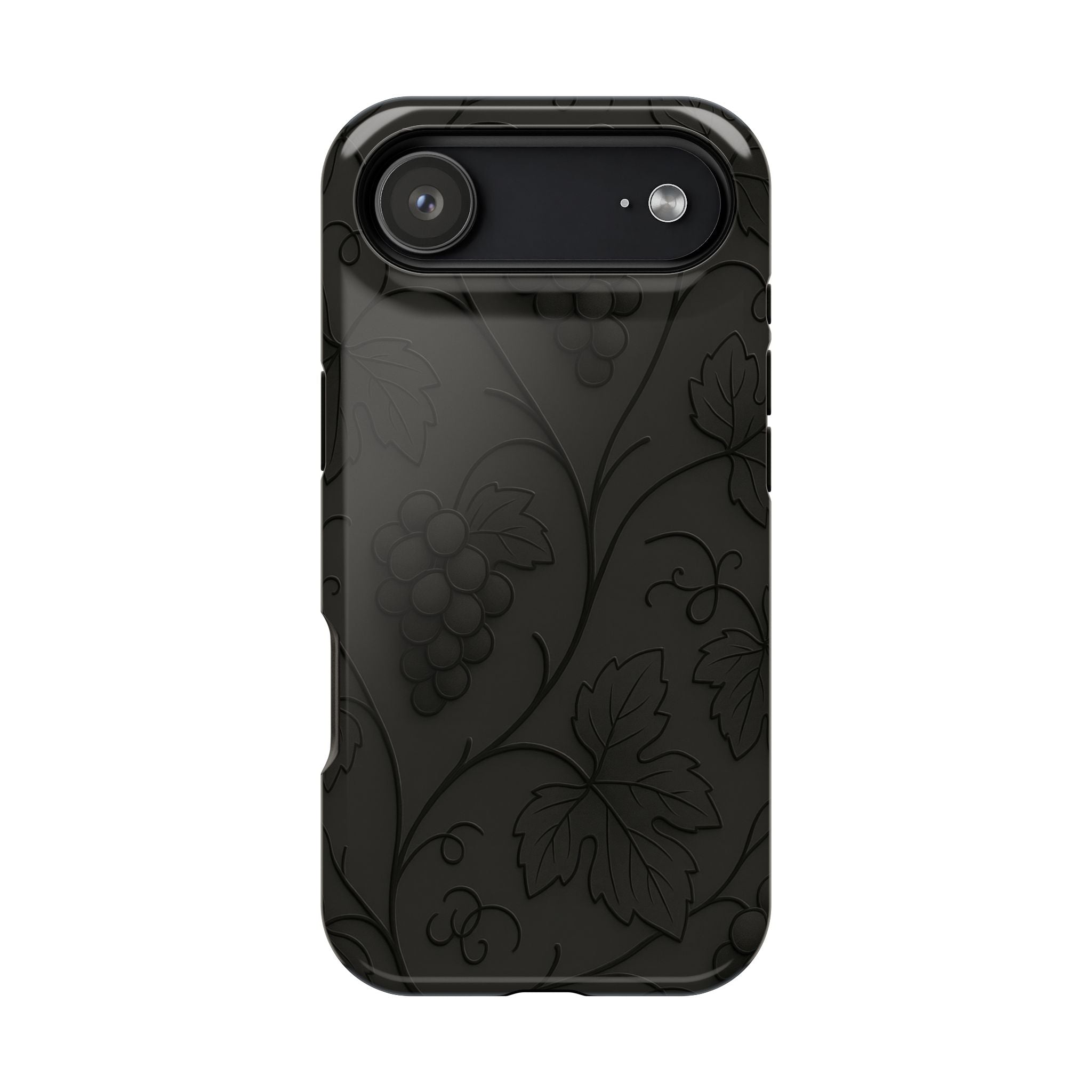 Embossed Grape Leaf Phone Case – Elegant Black Design for iPhone & Samsung