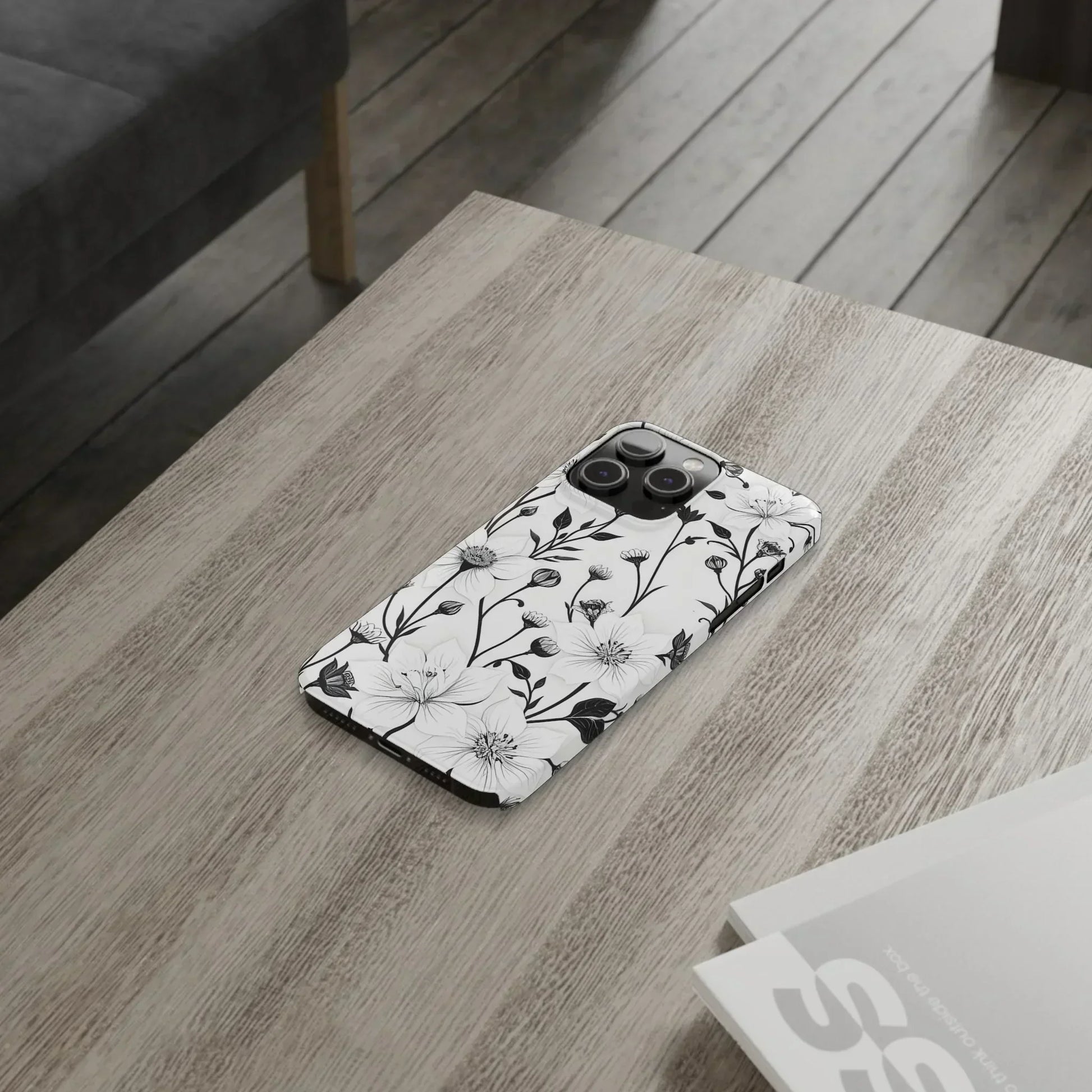 Monochrome Bloom Slim Floral Phone Case for iPhone 7-16 Models - KarArmDesign