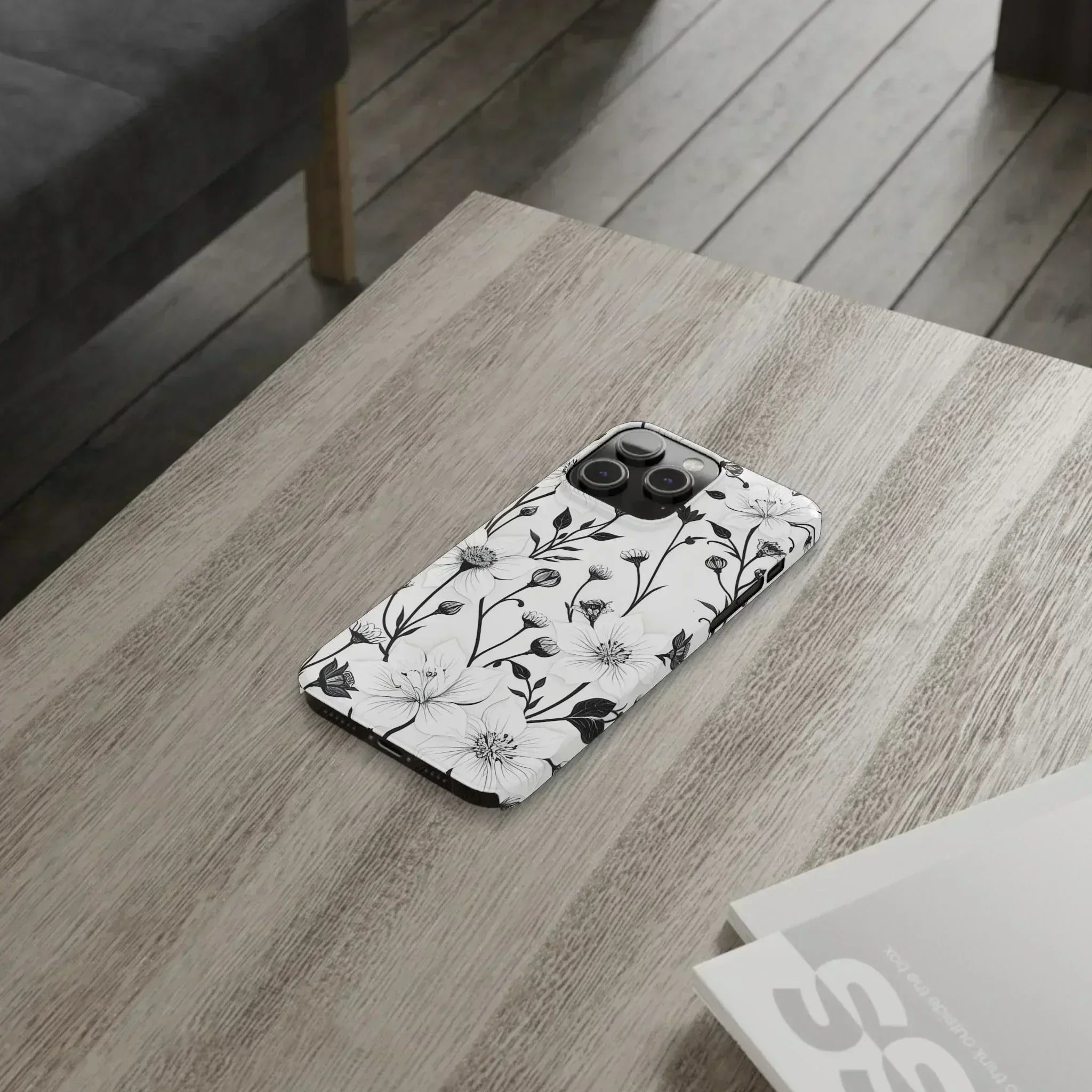 Monochrome Bloom Floral Phone Case for iPhone 11-16 - KARARMDESIGN