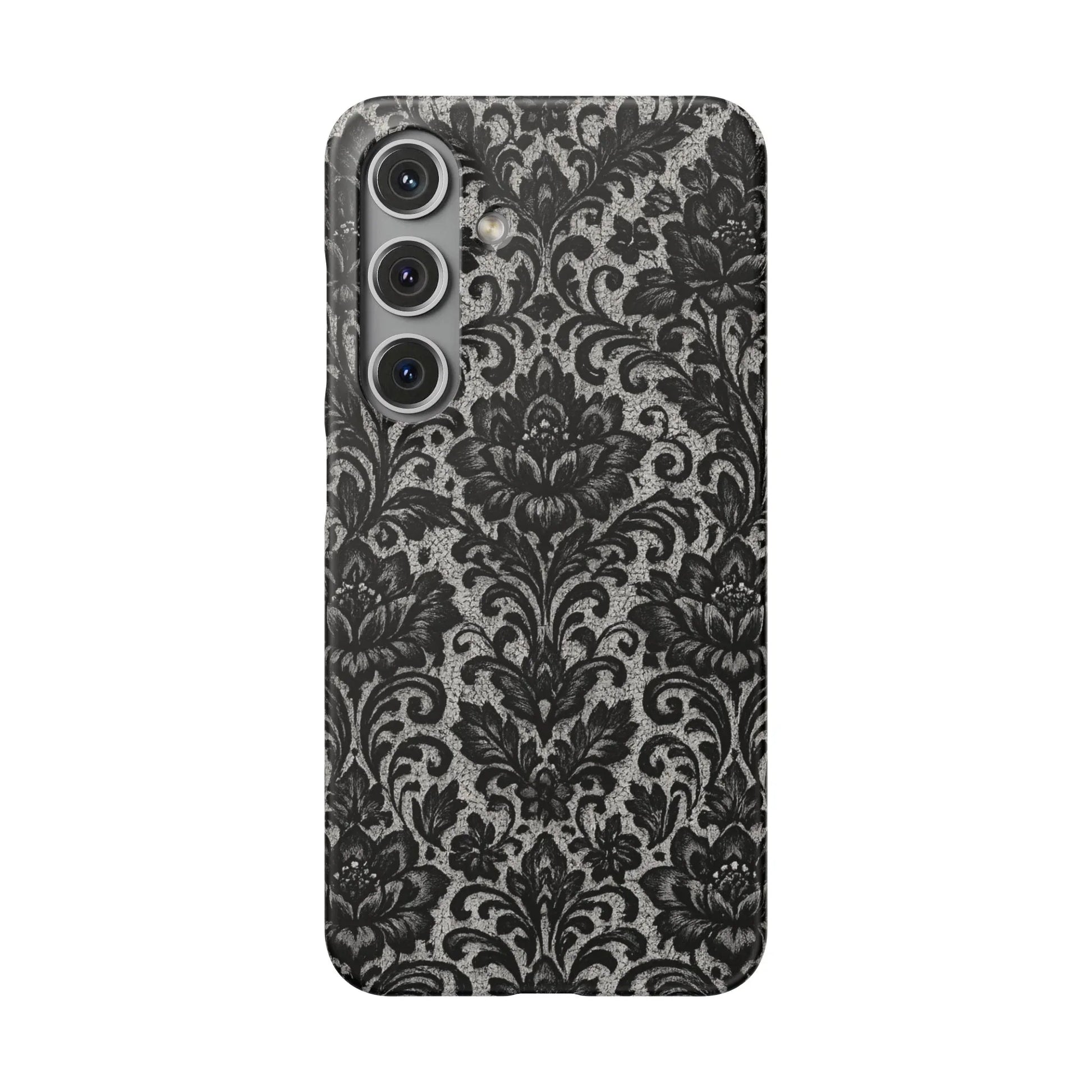 Black Damask Floral Phone Case for iPhone 11-17 and Galaxy S20-S25 - KARARMDESIGN