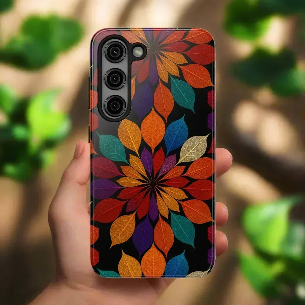 Leaf Mandala Phone Case for iPhone 11-16 and Galaxy S21-S24 - KARARMDESIGN