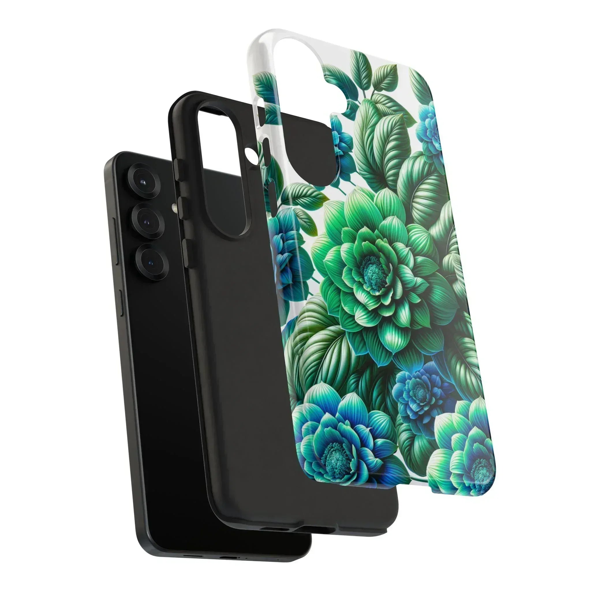 Green and Blue Floral Phone Case for Galaxy S10-S25 - KARARMDESIGN