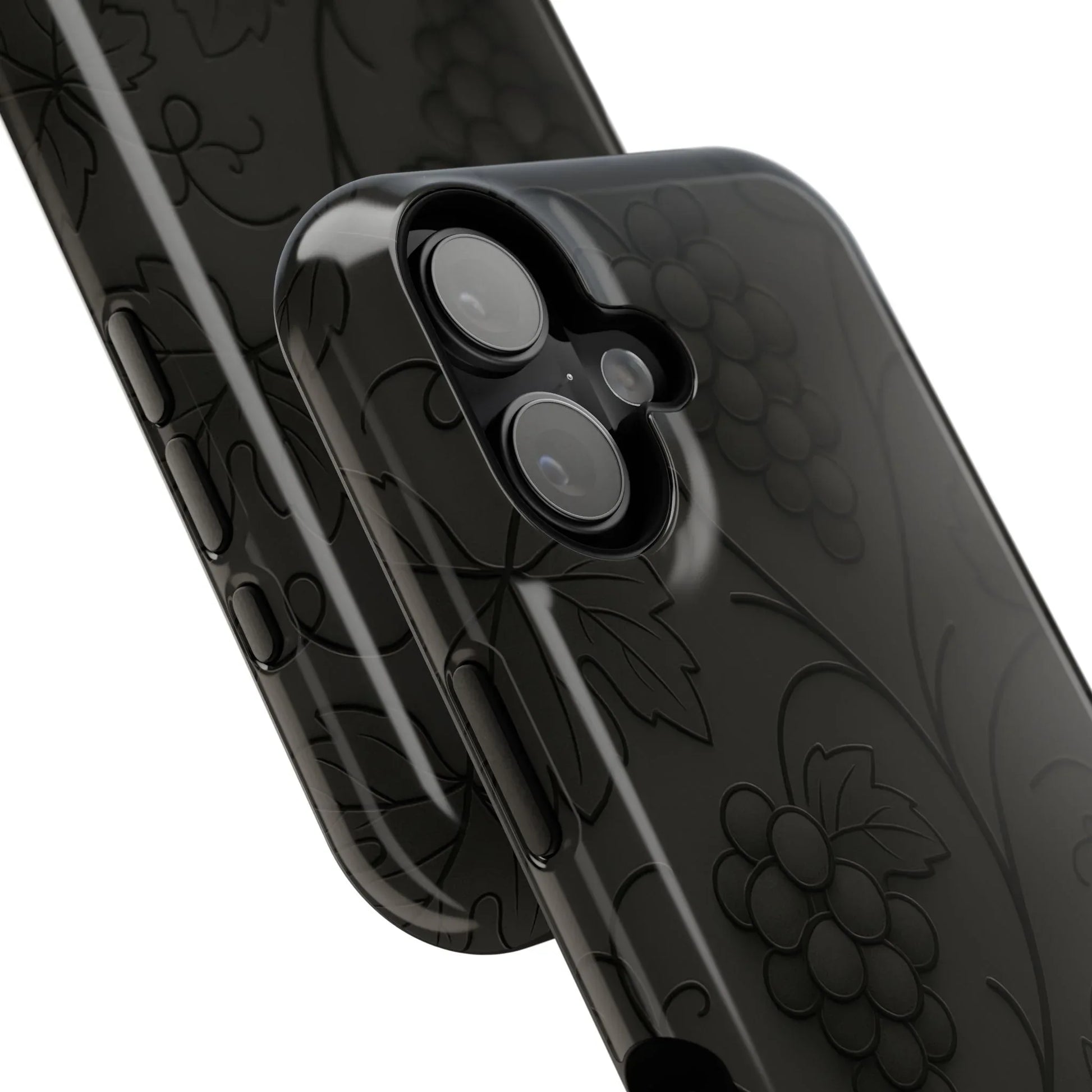Elegant Embossed Grape Leaf Black Phone Case for iPhone and Galaxy - KARARMDESIGN