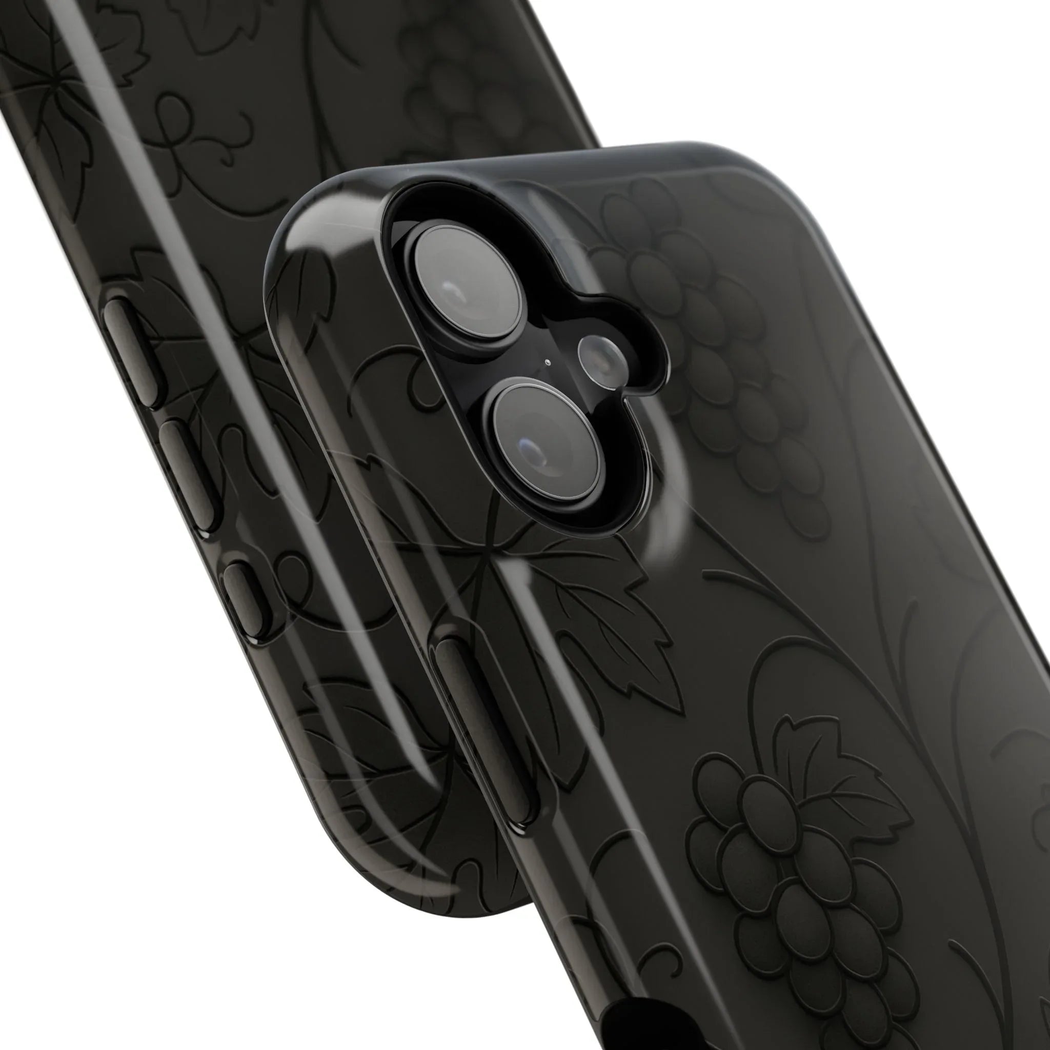 Elegant Embossed Grape Leaf Black Phone Case for iPhone and Galaxy - KARARMDESIGN