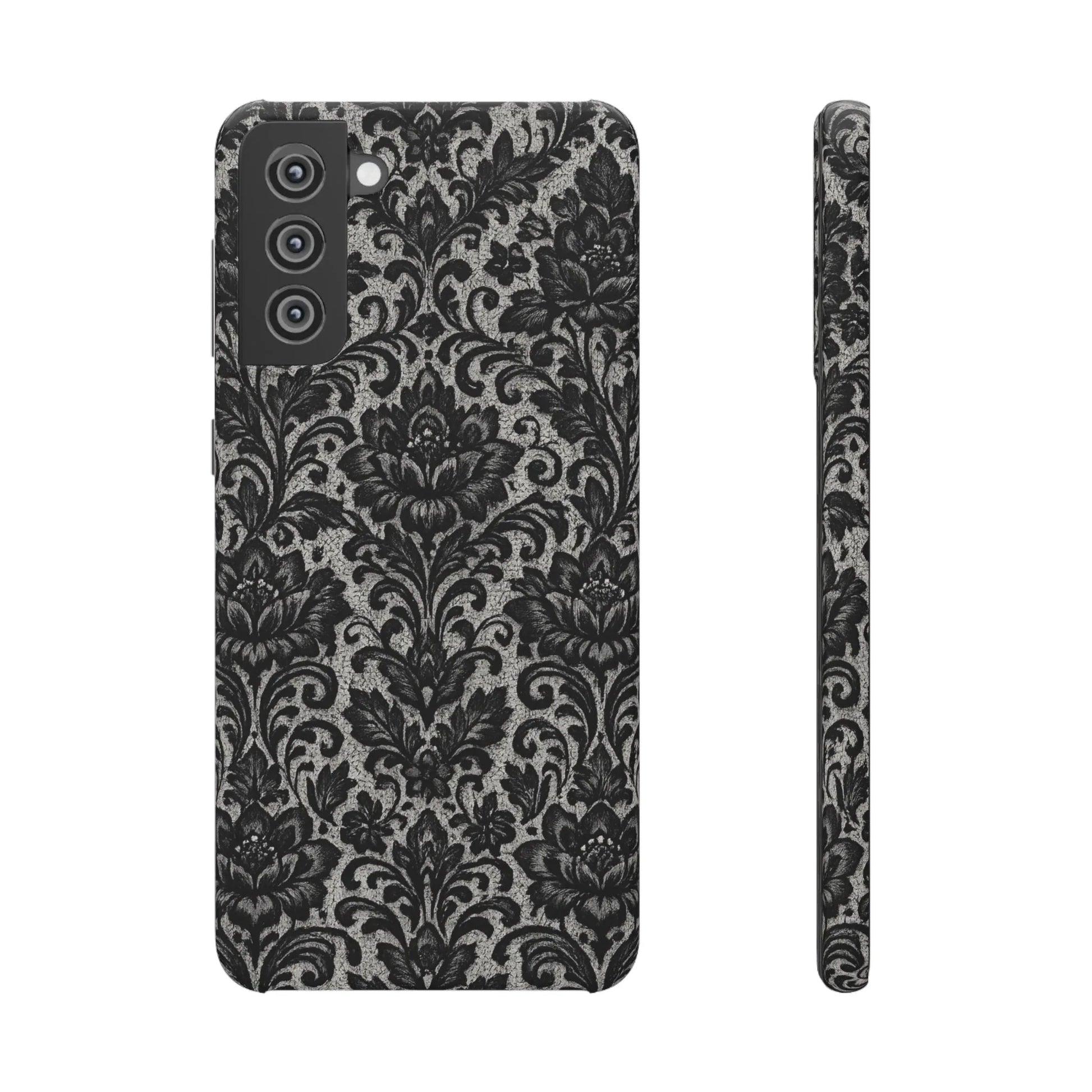 Black Damask Floral Phone Case for iPhone 11-17 and Galaxy S20-S25 - KARARMDESIGN