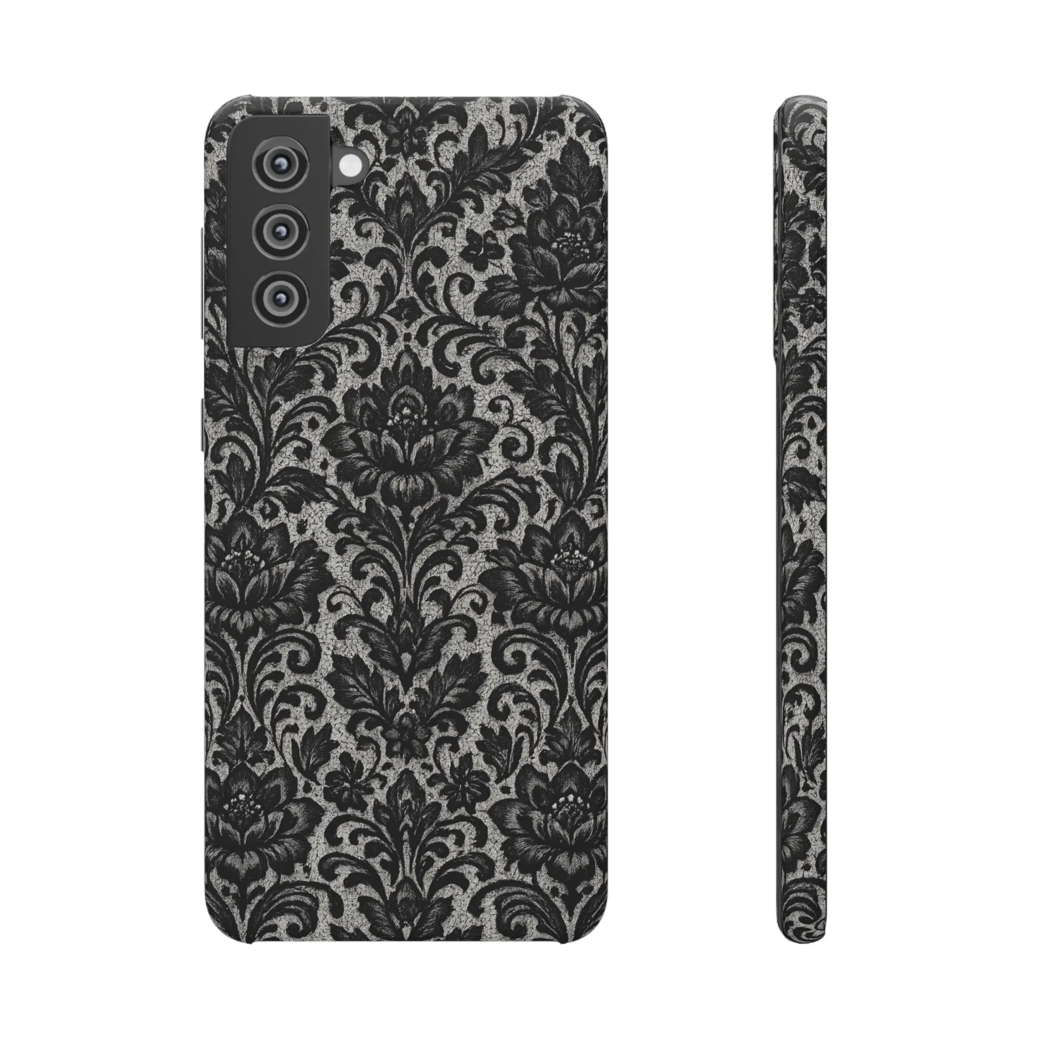 Black Damask Floral Phone Case for iPhone 11-17 and Galaxy S20-S25 - KARARMDESIGN