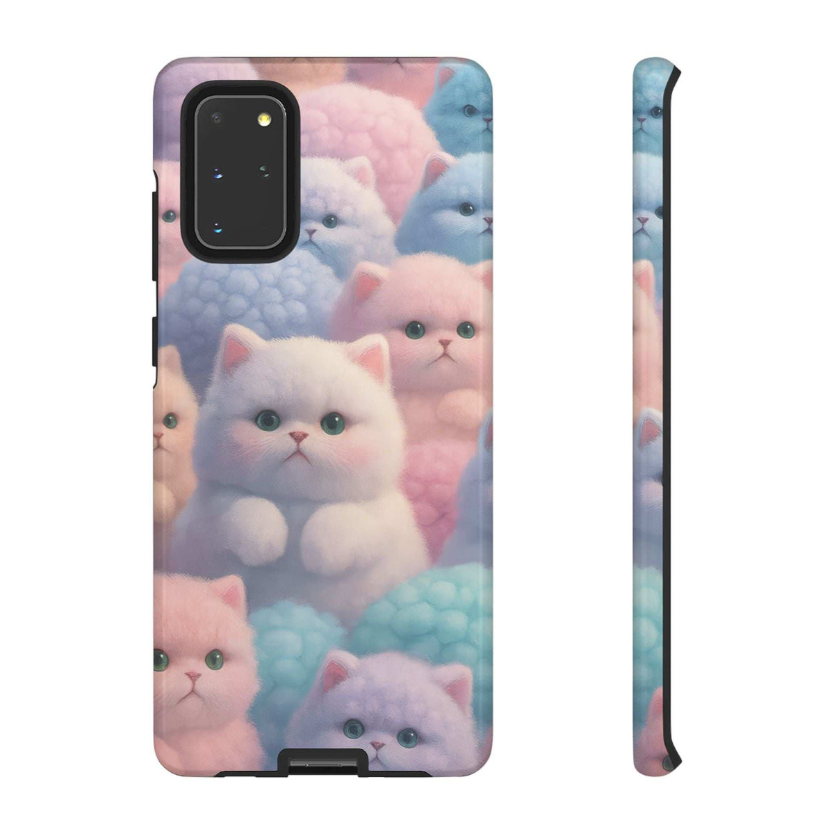Glossy pastel kitten phone case with cats pattern and back camera lens area