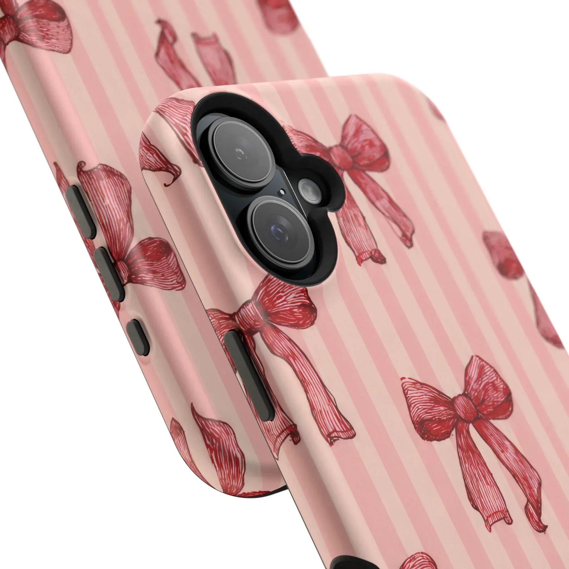Red Bow Stripe Phone Case for iPhone 11-17 & Galaxy S21-S22 - KARARMDESIGN