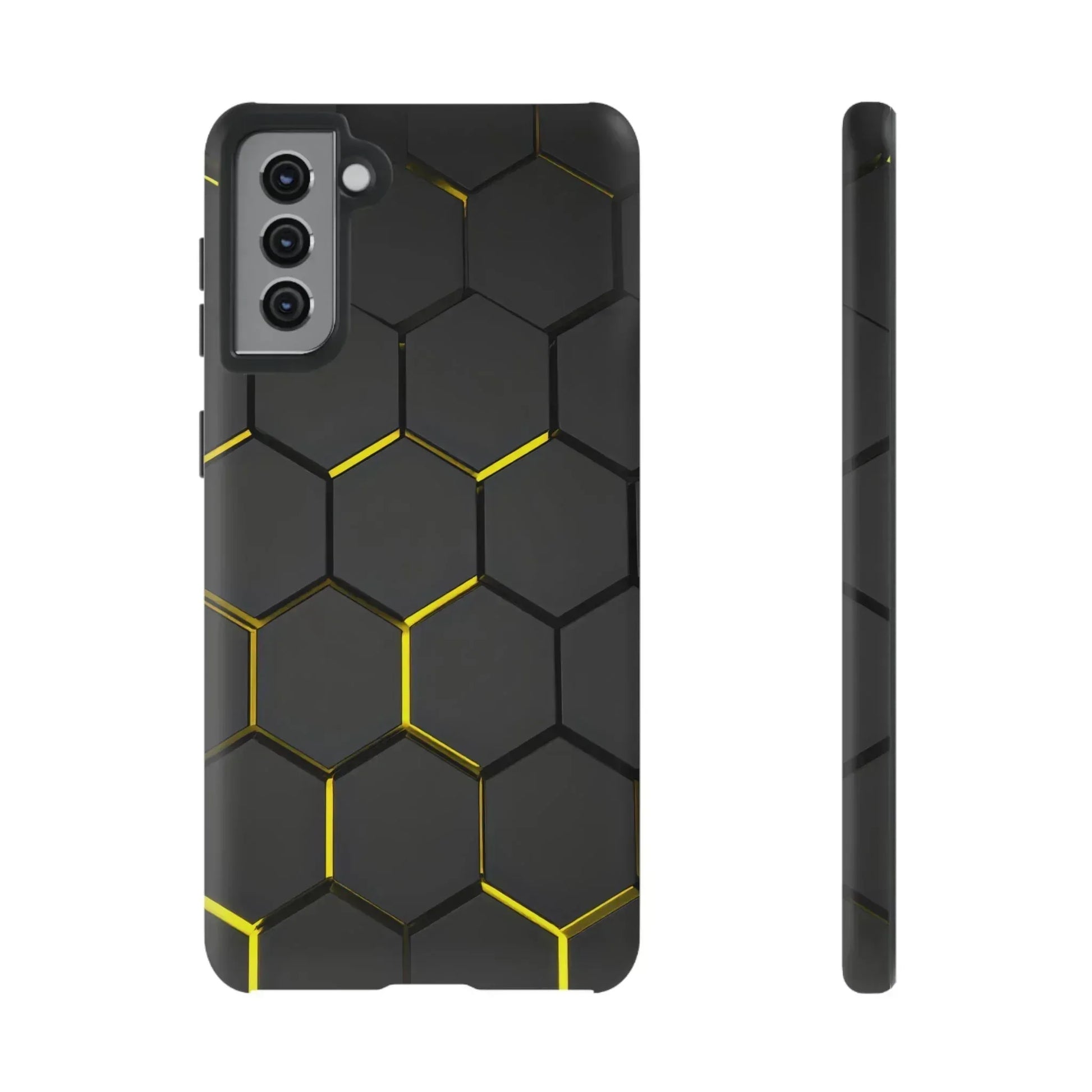 Black and Yellow Hexagon Geometric Tough Phone Case for Galaxy and Pixel - KARARMDESIGN