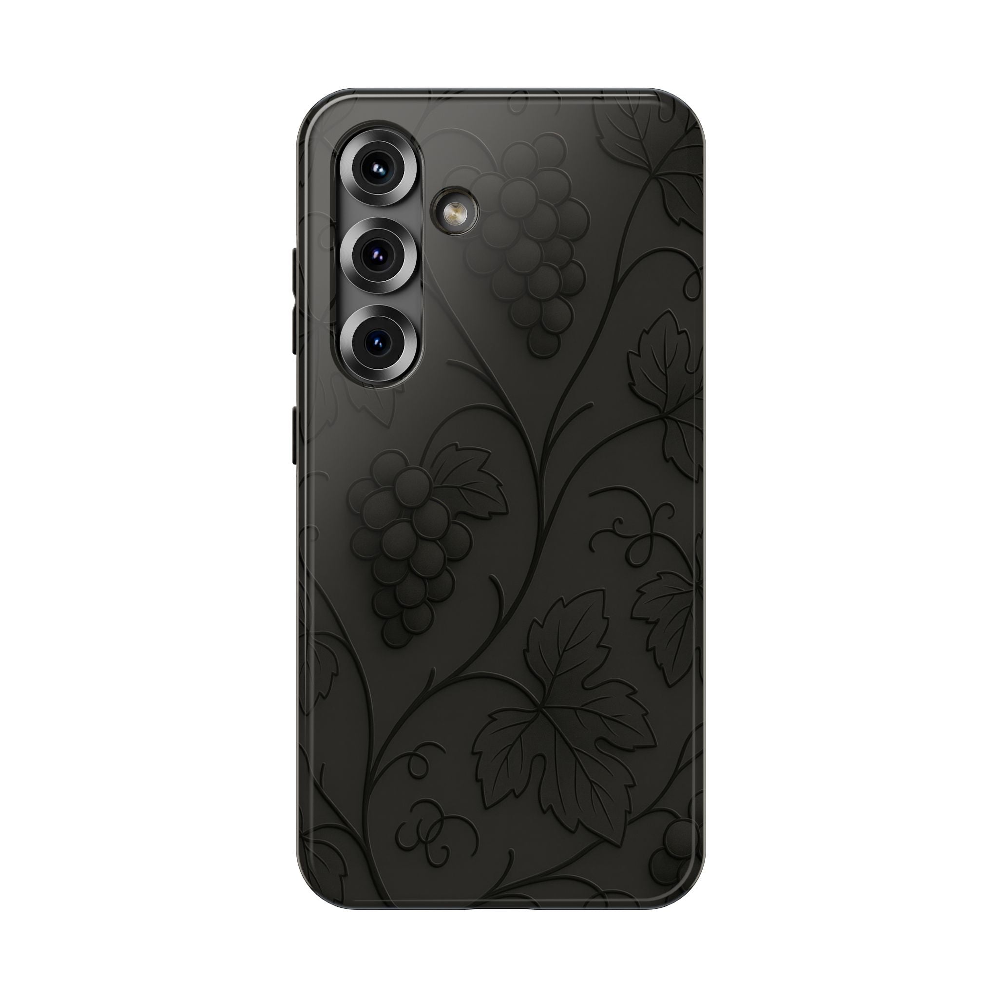 Embossed Grape Leaf Phone Case – Elegant Black Design for iPhone & Samsung