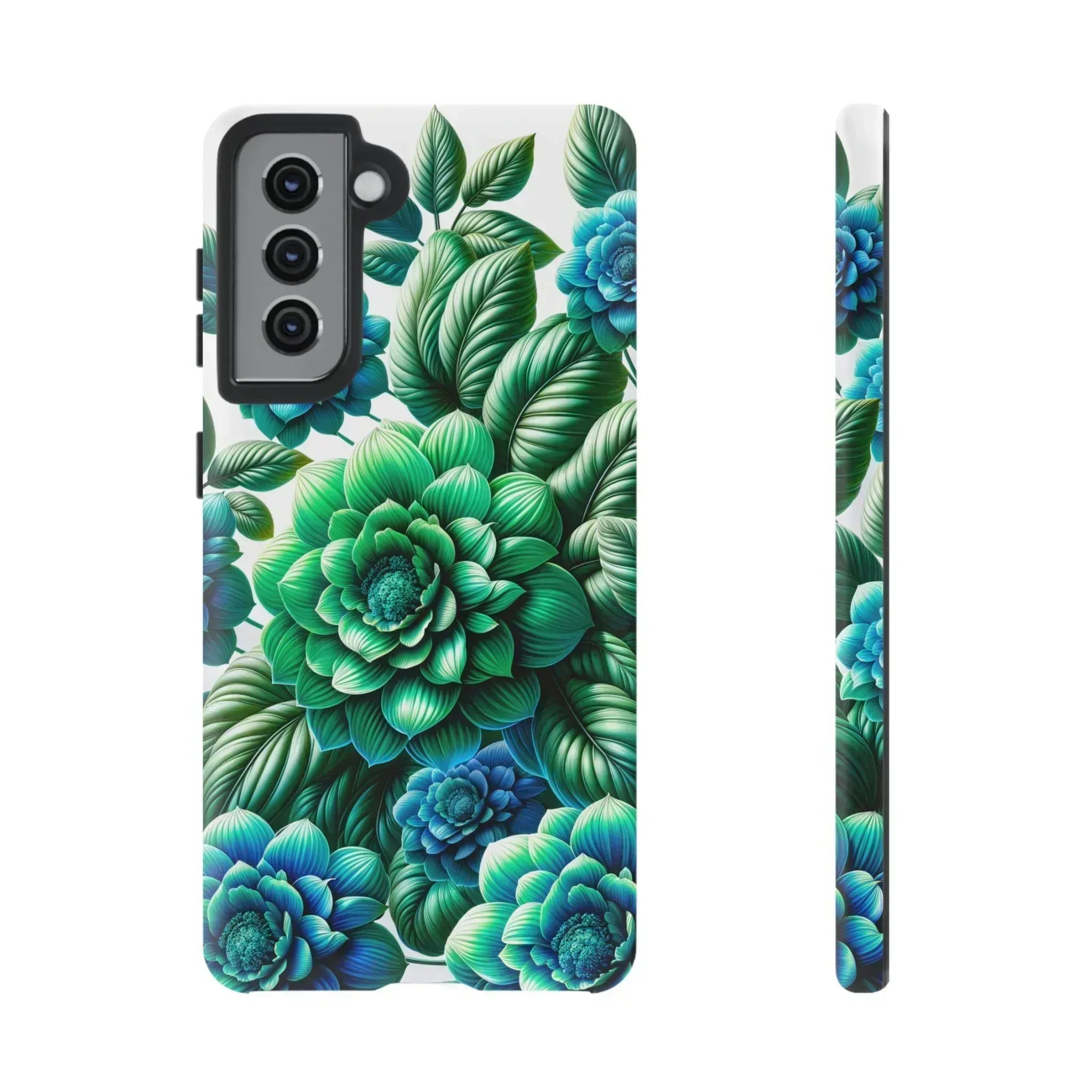Green and Blue Floral Phone Case for Galaxy S10-S25 - KARARMDESIGN