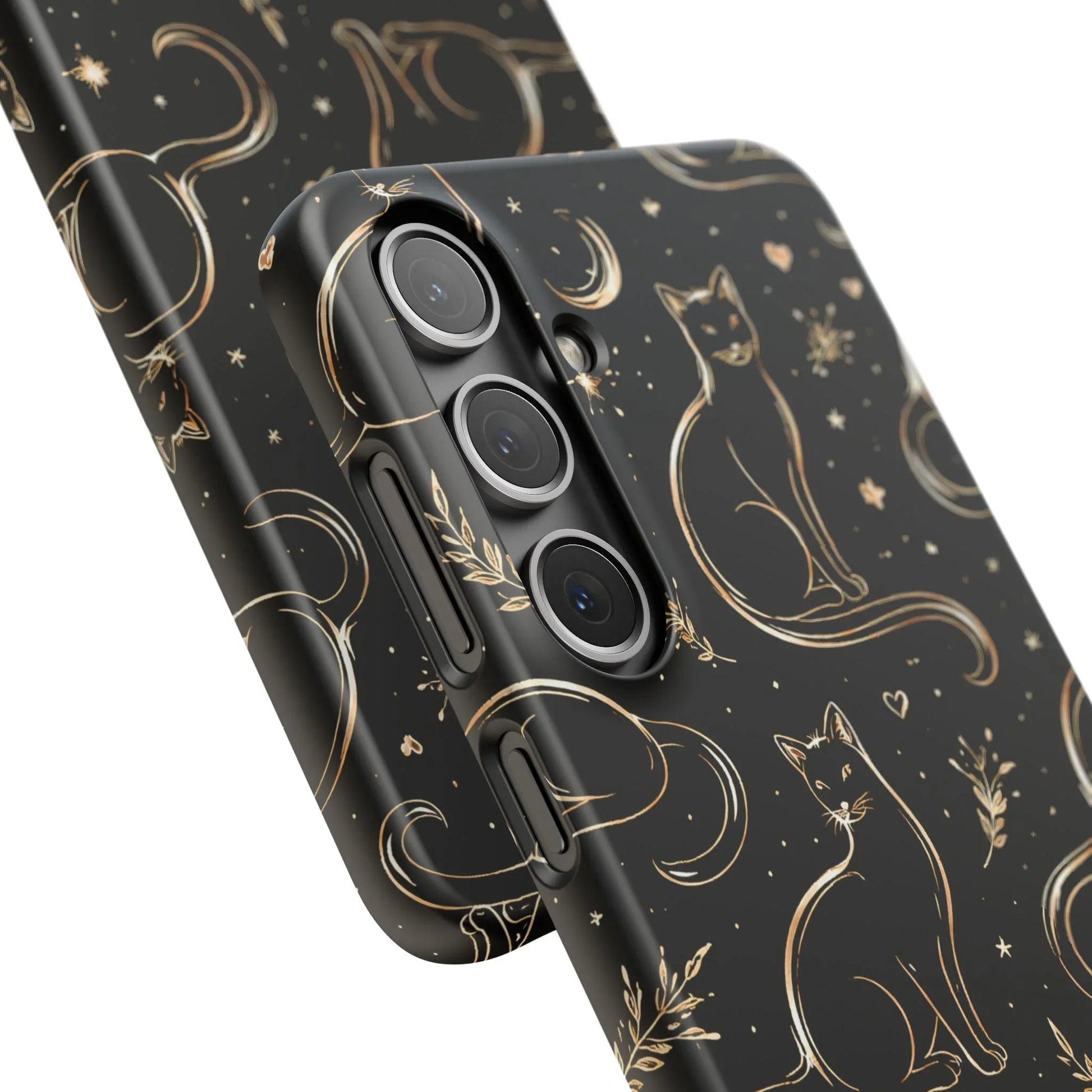 Golden Cat Pattern Phone Case for iPhone 11–17 & Galaxy S21–S25 - KARARMDESIGN