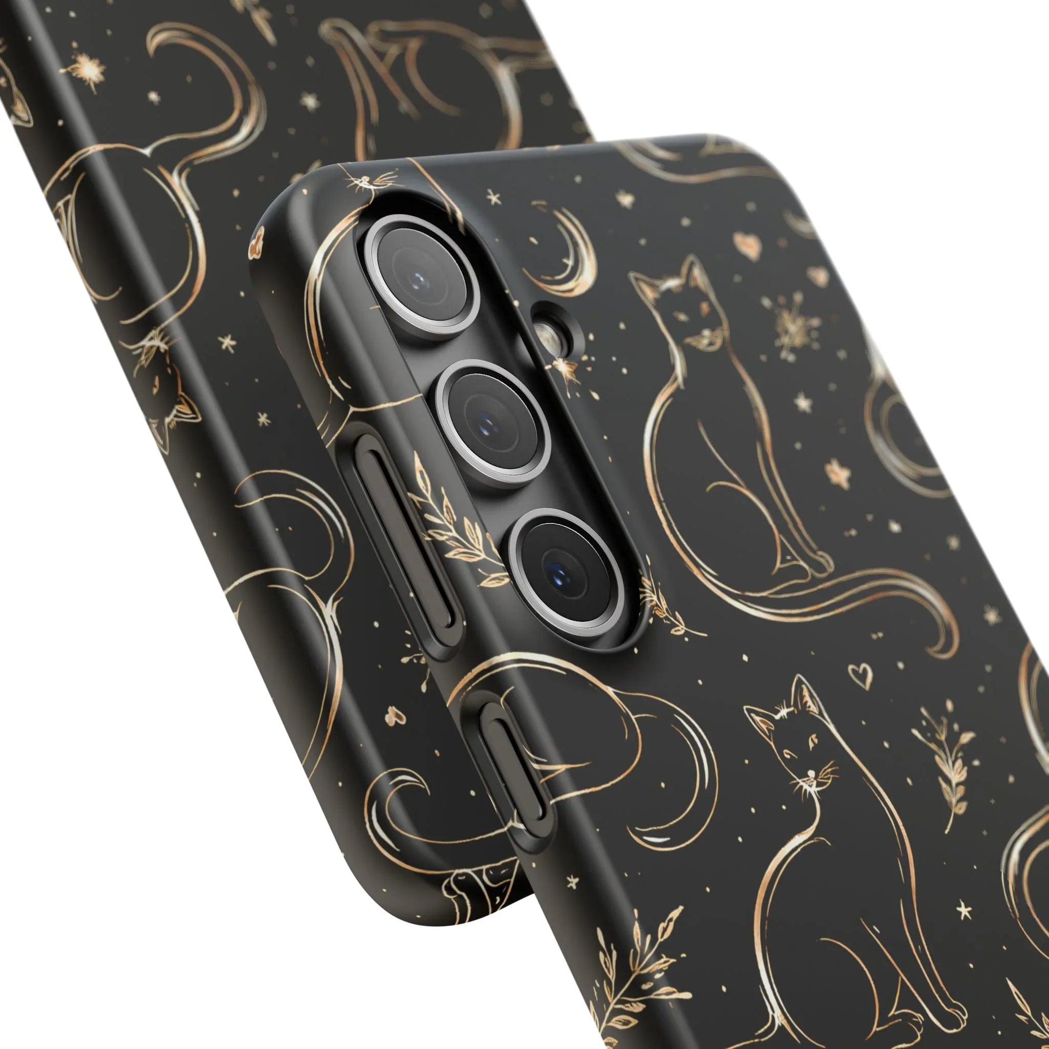 Golden Cat Pattern Phone Case for iPhone 11–17 & Galaxy S21–S25 - KARARMDESIGN