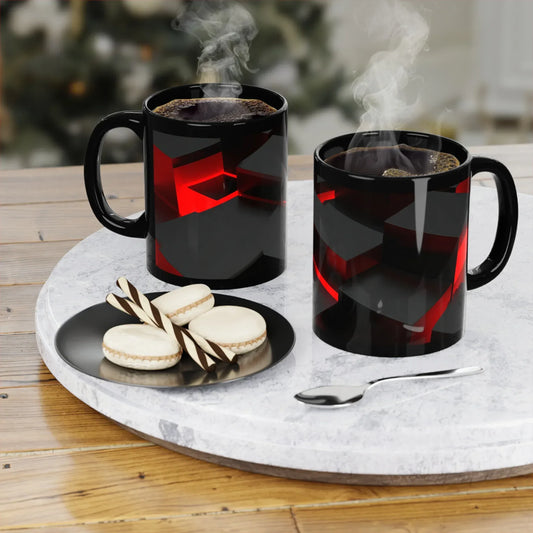 Abstract Red & Black Tech Mug – Futuristic 3D Geometric Design - 11oz - KarArmDesign