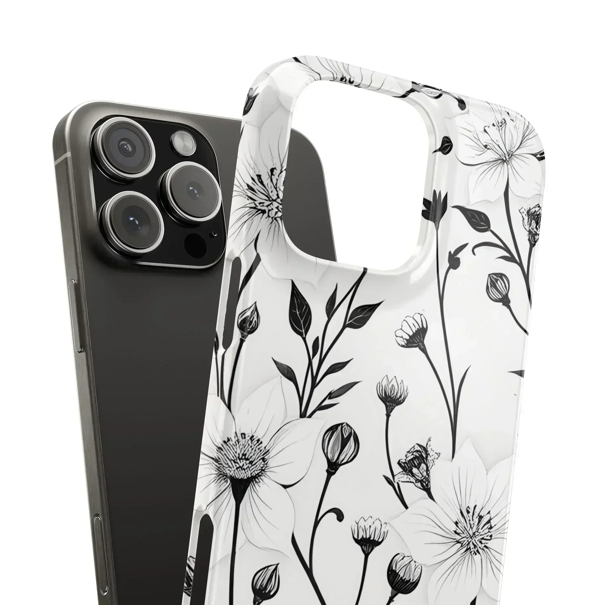Monochrome Bloom Floral Phone Case for iPhone 11-16 - KARARMDESIGN