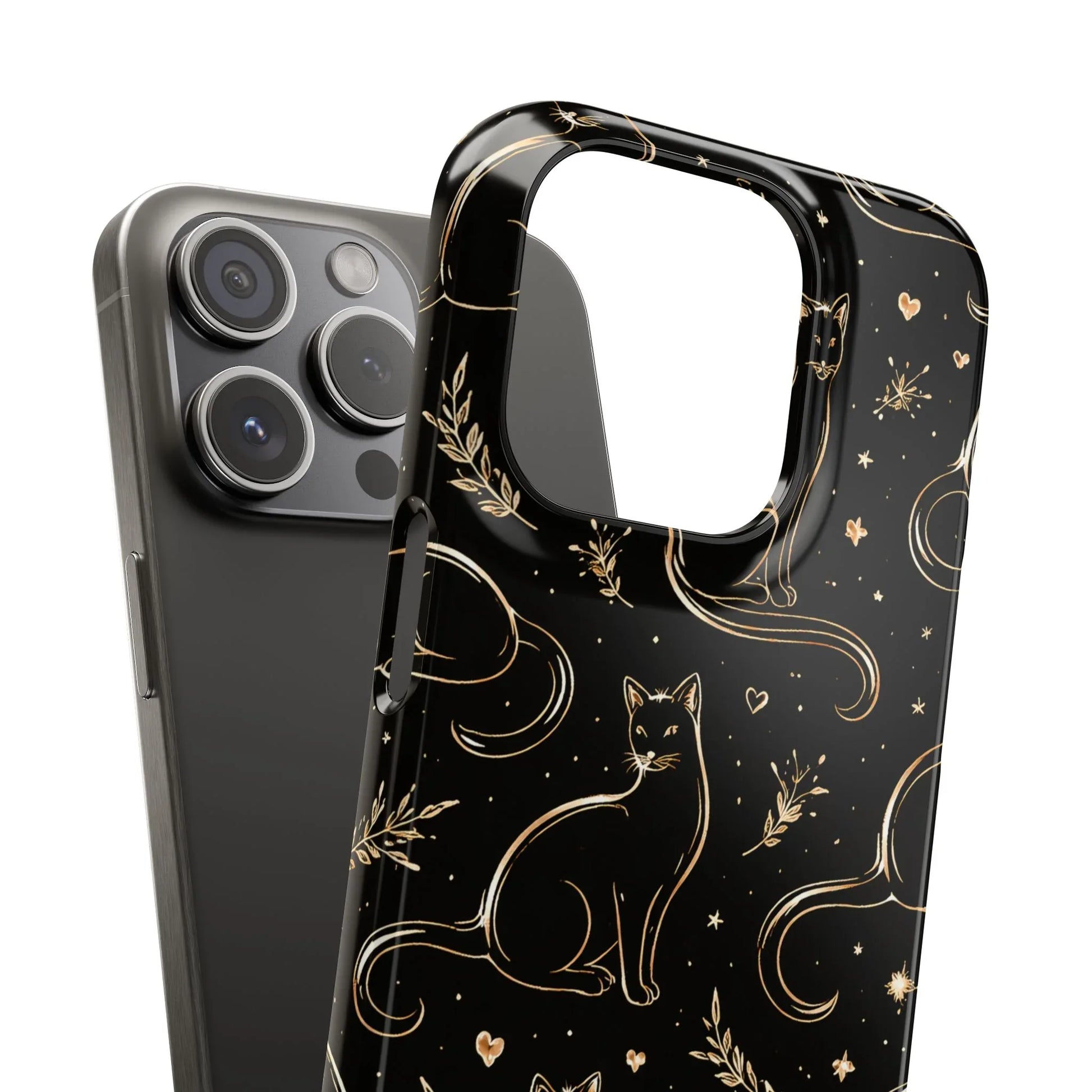 Golden Cat Pattern Phone Case for iPhone 11–17 & Galaxy S21–S25 - KARARMDESIGN