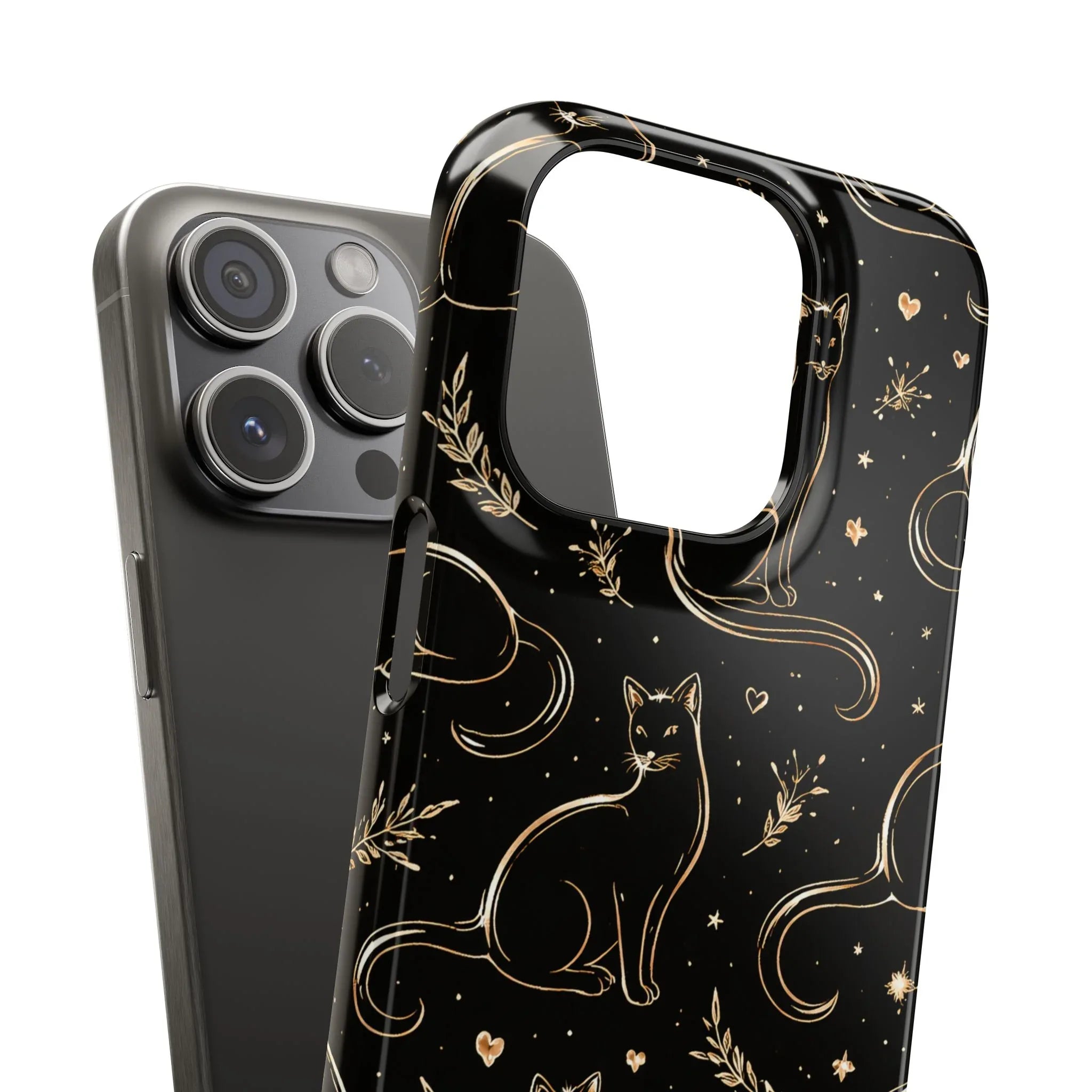 Golden Cat Pattern Phone Case for iPhone 11–17 & Galaxy S21–S25 - KARARMDESIGN