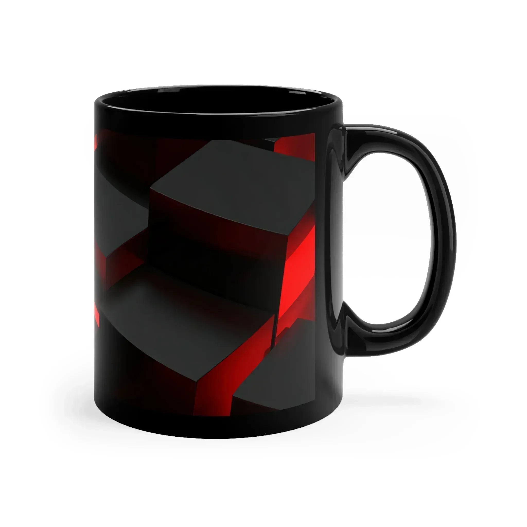 Abstract Red & Black Tech Mug – Futuristic 3D Geometric Design - 11oz - KARARMDESIGN