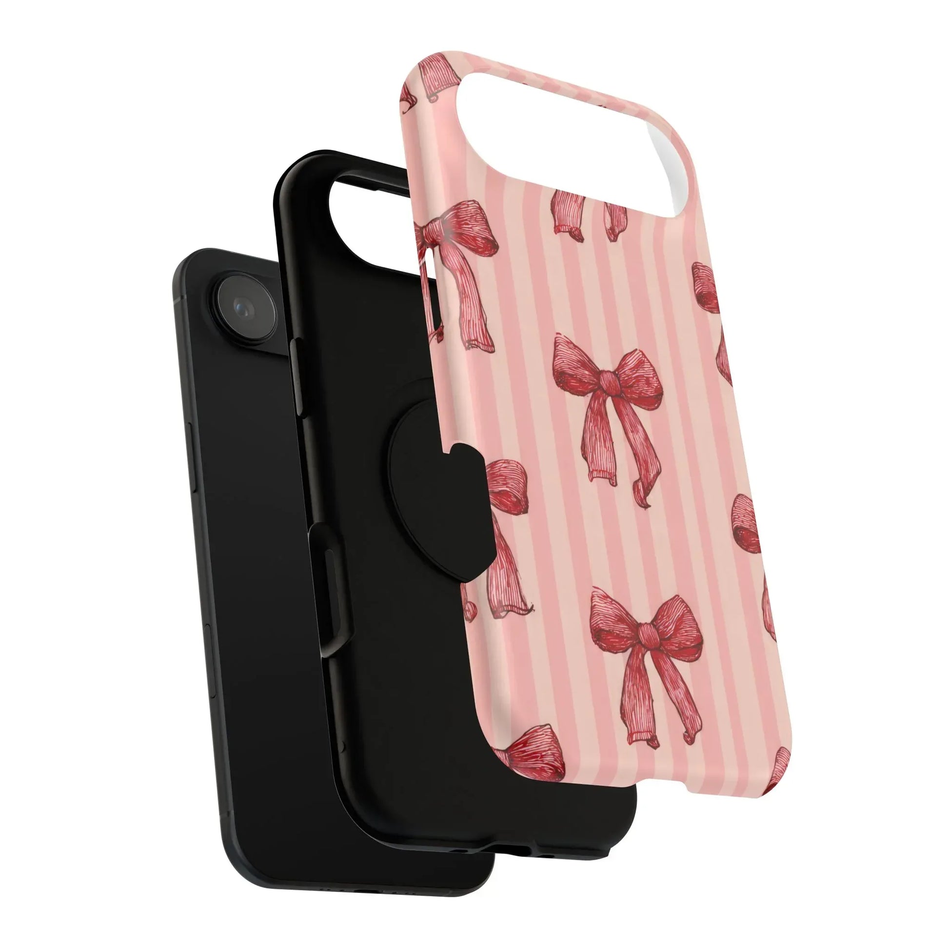 Red Bow Stripe Phone Case for iPhone 11-17 & Galaxy S21-S22 - KARARMDESIGN