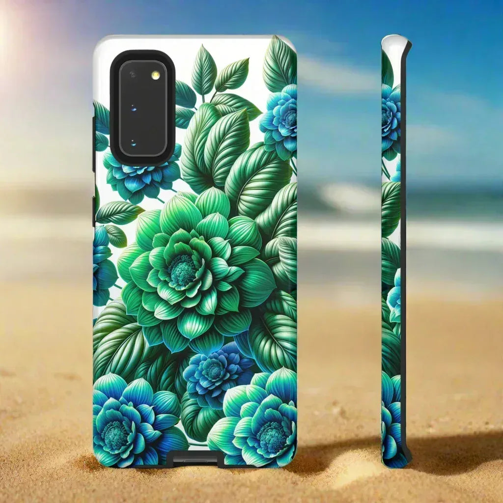 Green and Blue Floral Phone Case for Galaxy S10-S25 - KARARMDESIGN