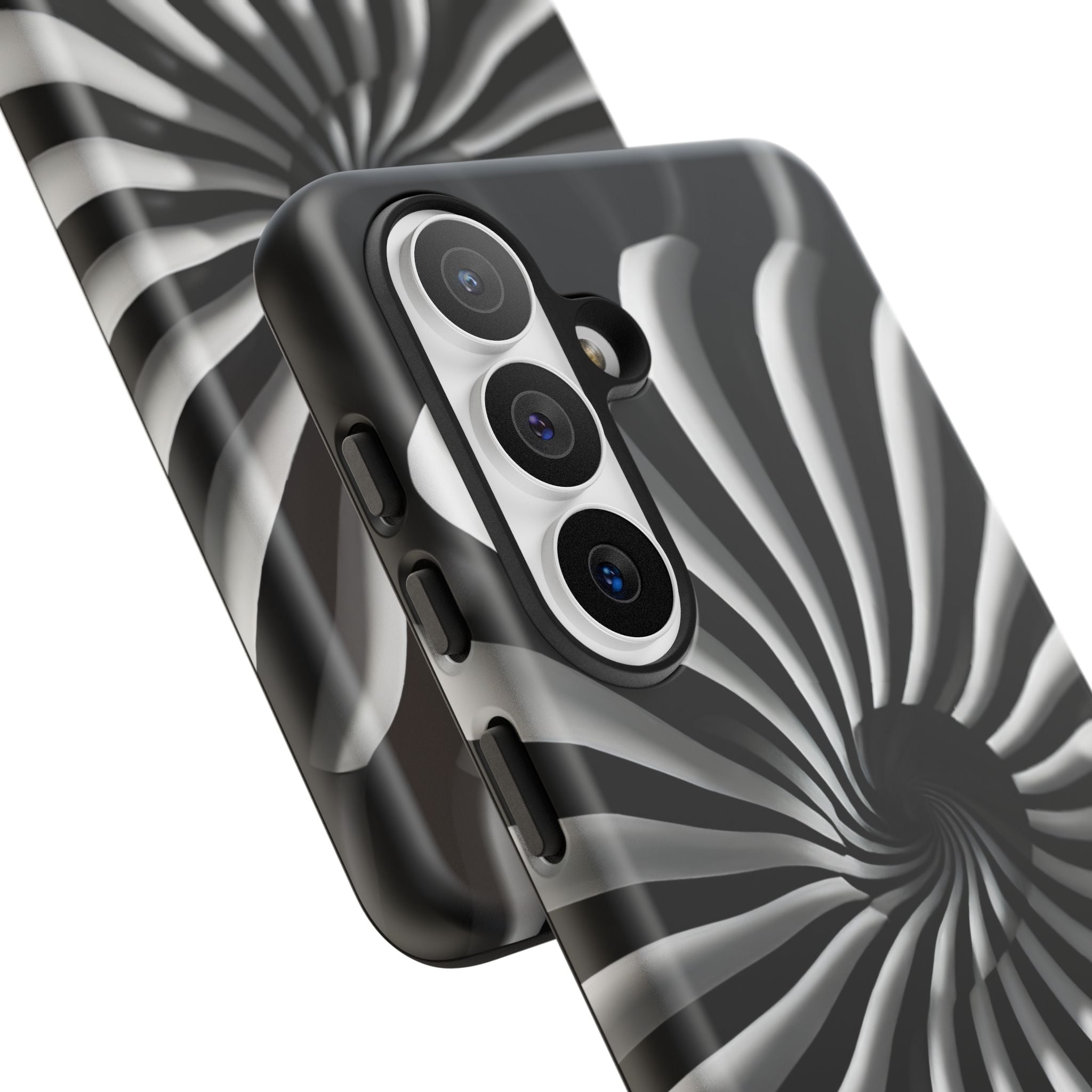 Hypnotic Black and White Spiral Phone Case – Optical Illusion Design for iPhone & Galaxy