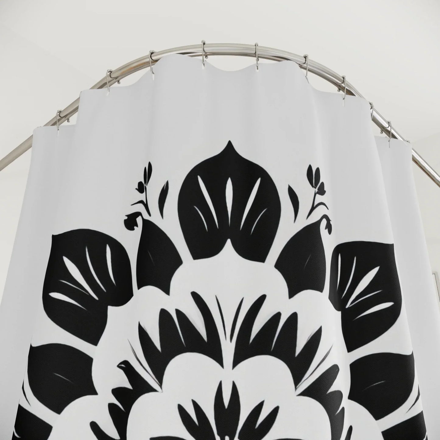 Elegant Black and White Floral Mandala Shower Curtain - KarArmDesign
