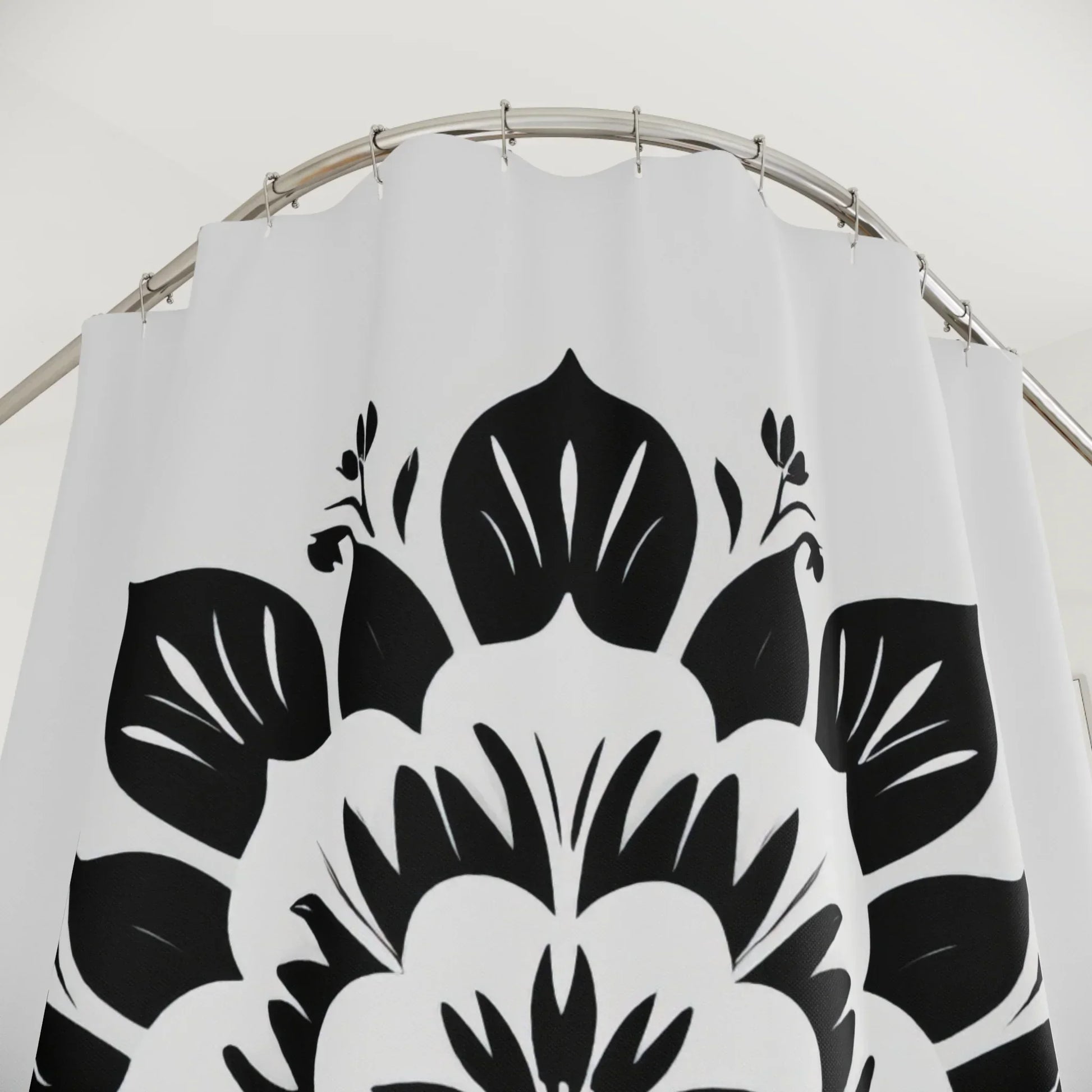 Elegant Black and White Floral Mandala Shower Curtain - KarArmDesign