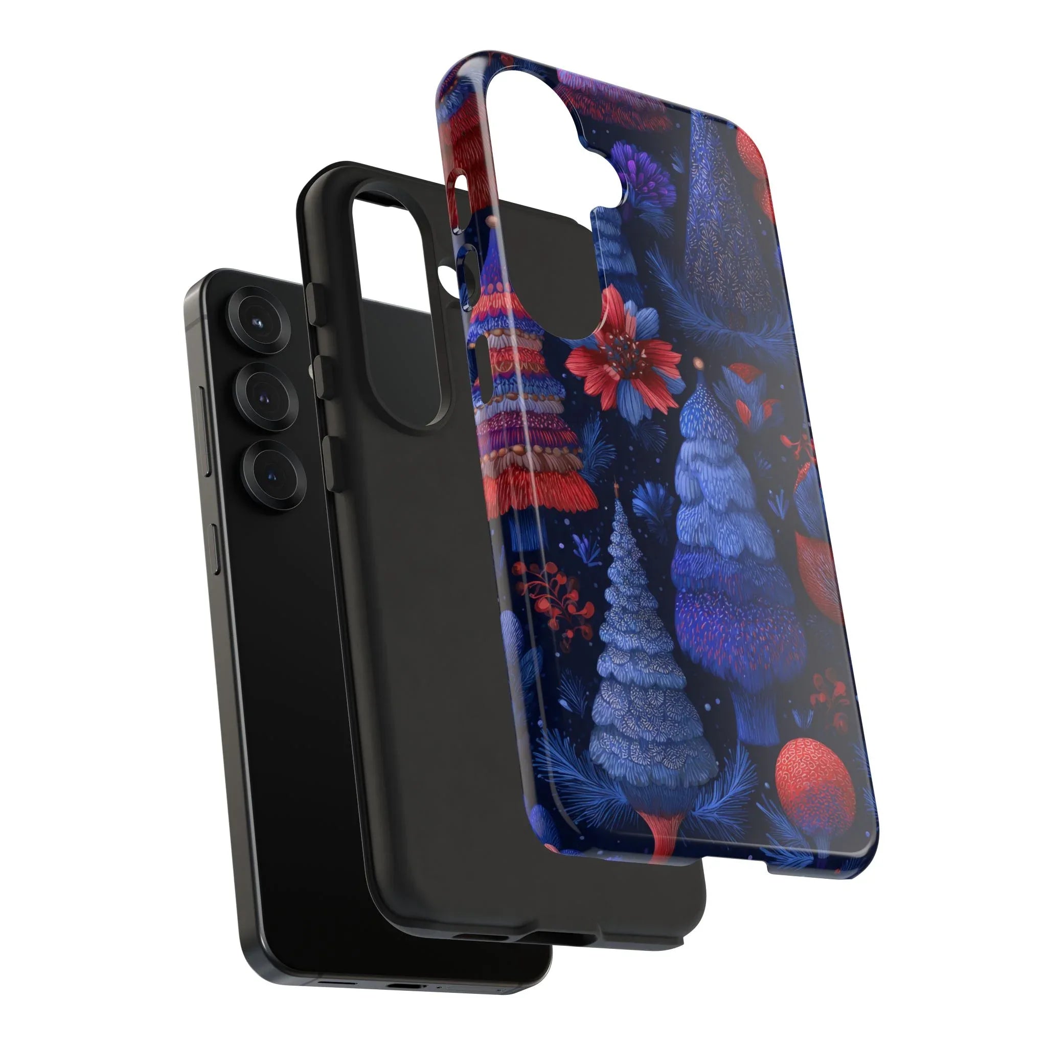Midnight Blue Christmas Forest Phone Case for iPhone 8-17 and Galaxy S21–S25 - KARARMDESIGN