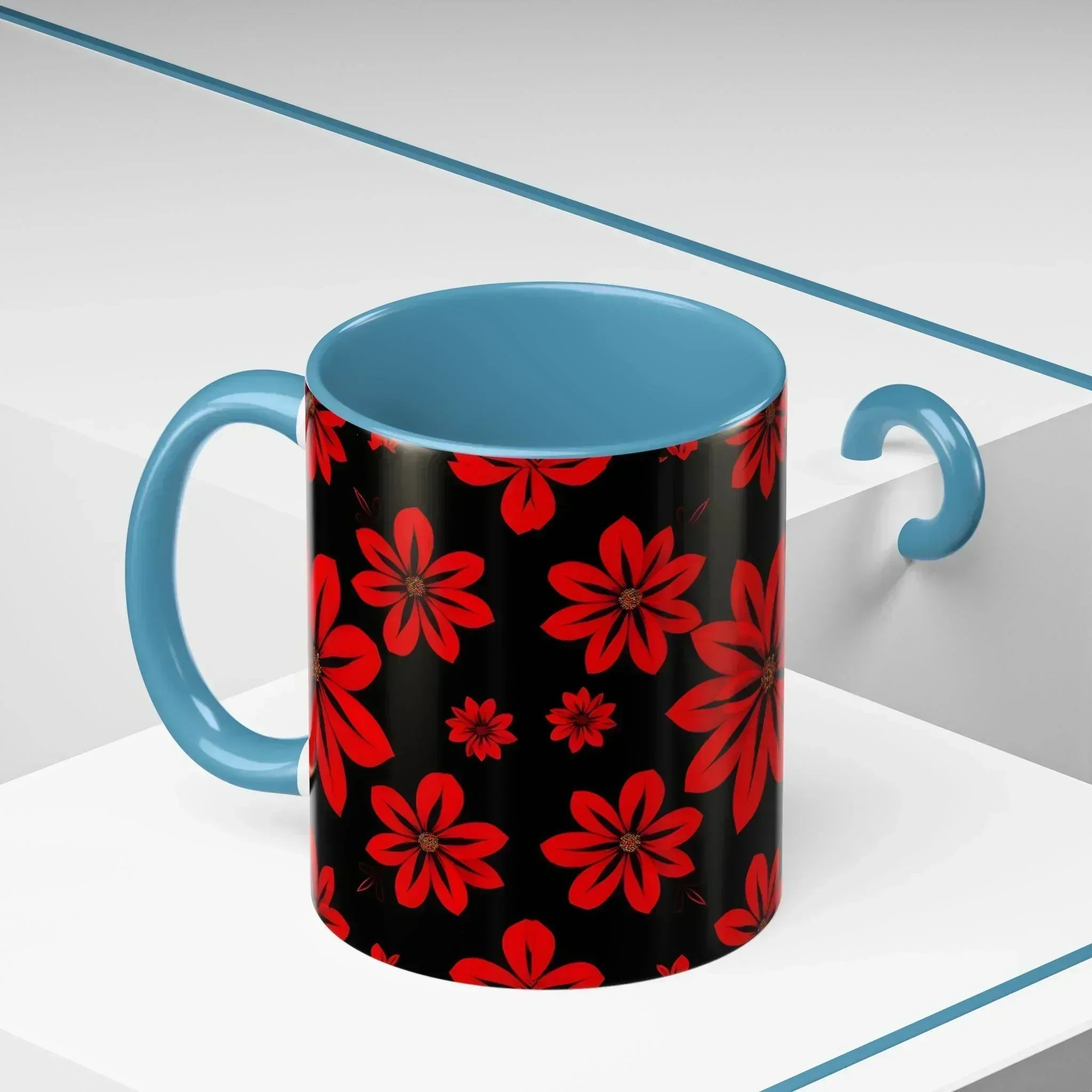 Accent Red Floral Coffee Mug – 11oz & 15oz - KARARMDESIGN