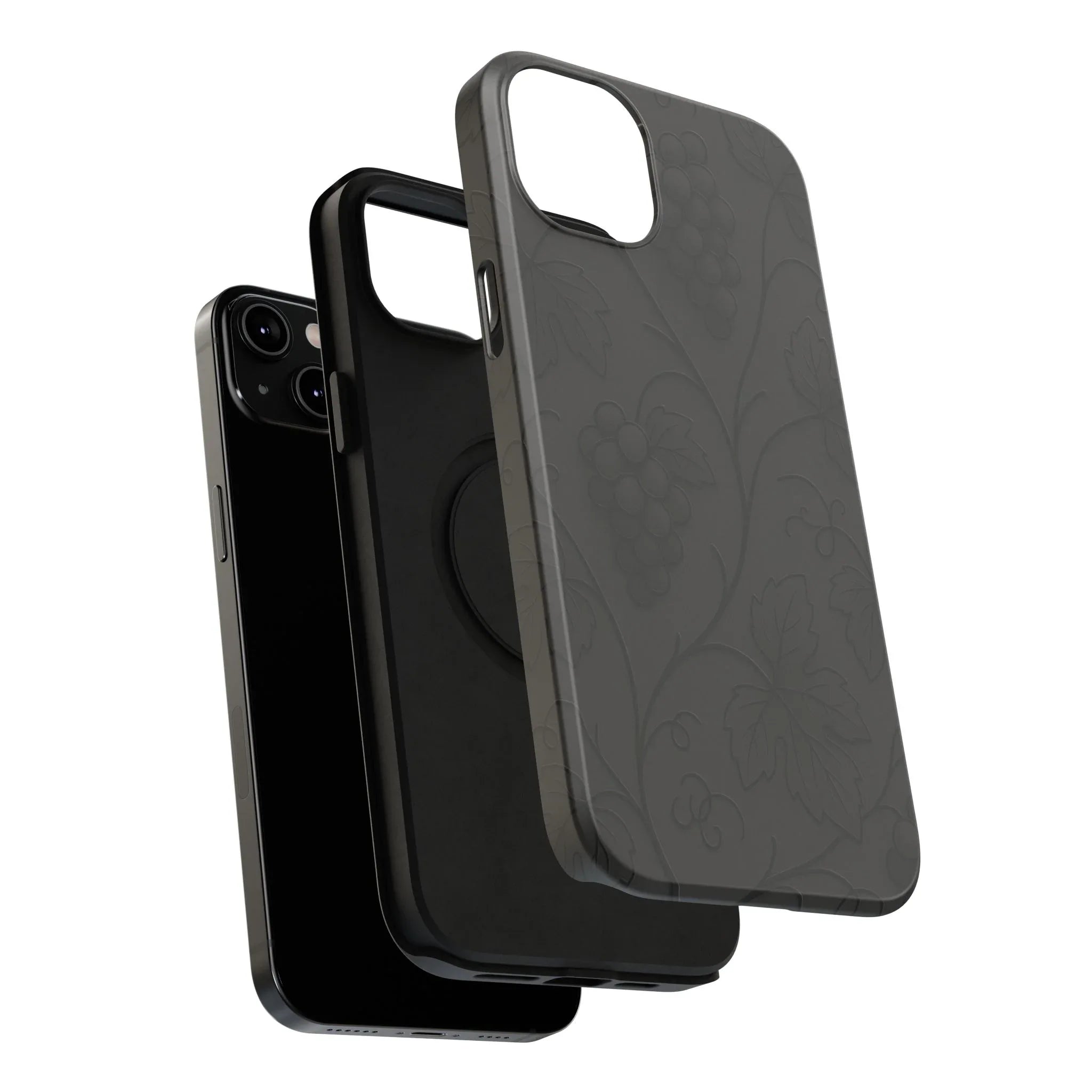 Elegant Embossed Grape Leaf Black Phone Case for iPhone and Galaxy - KARARMDESIGN