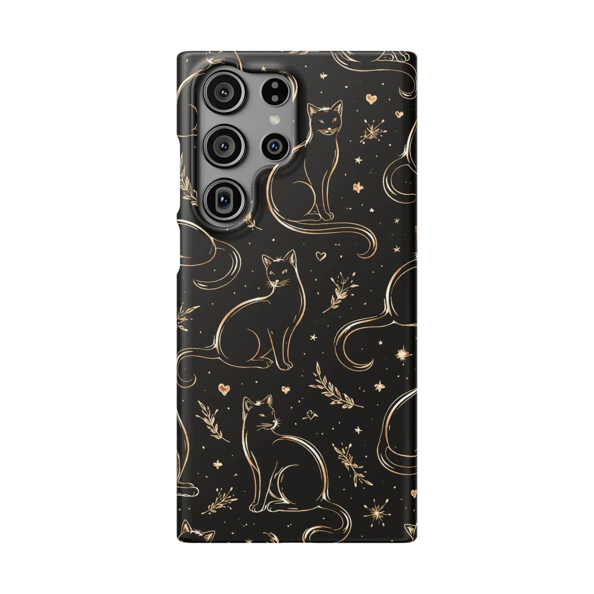 Golden Cat Pattern Phone Case for iPhone 11–17 & Galaxy S21–S25 - KARARMDESIGN