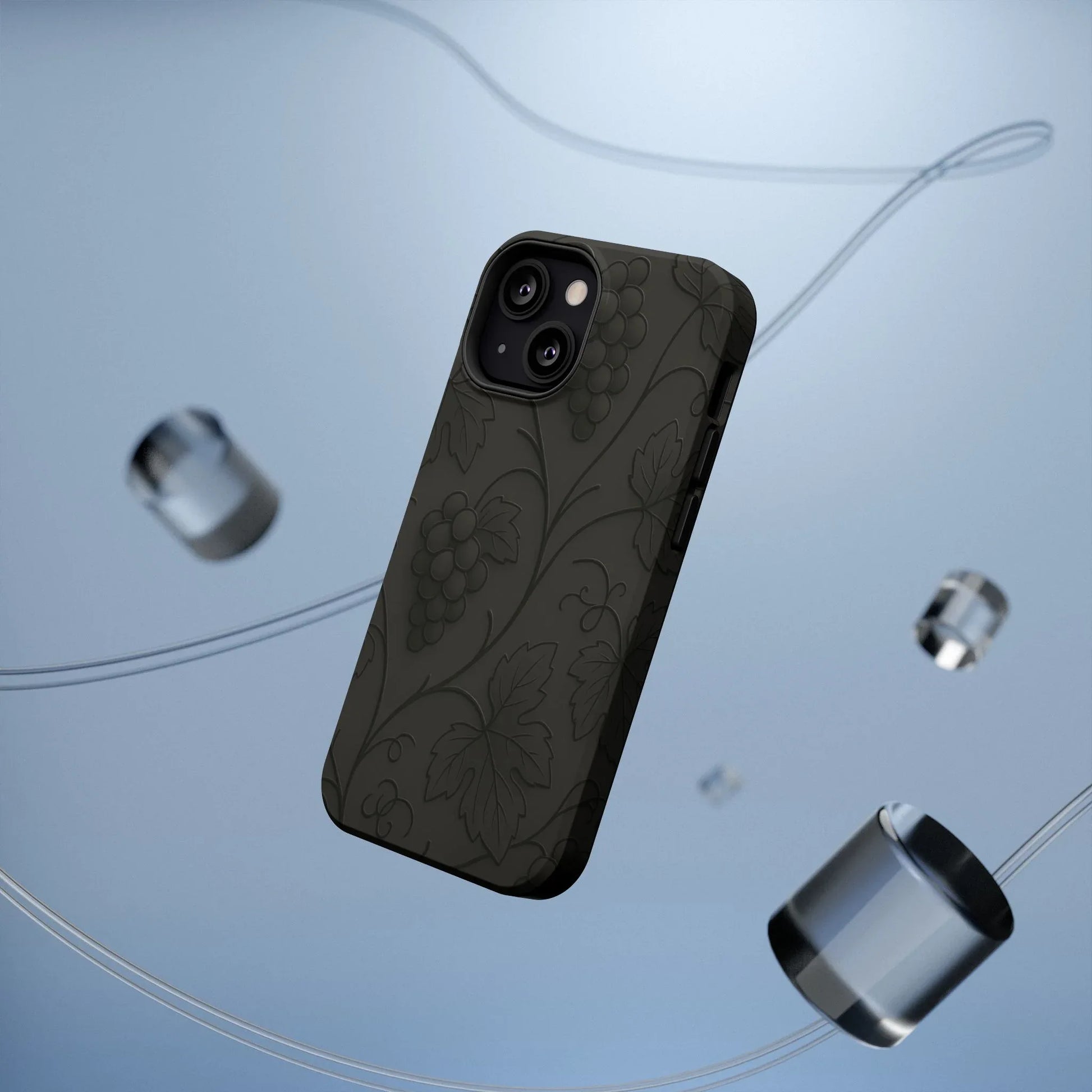 Elegant Embossed Grape Leaf Black Phone Case for iPhone and Galaxy - KARARMDESIGN
