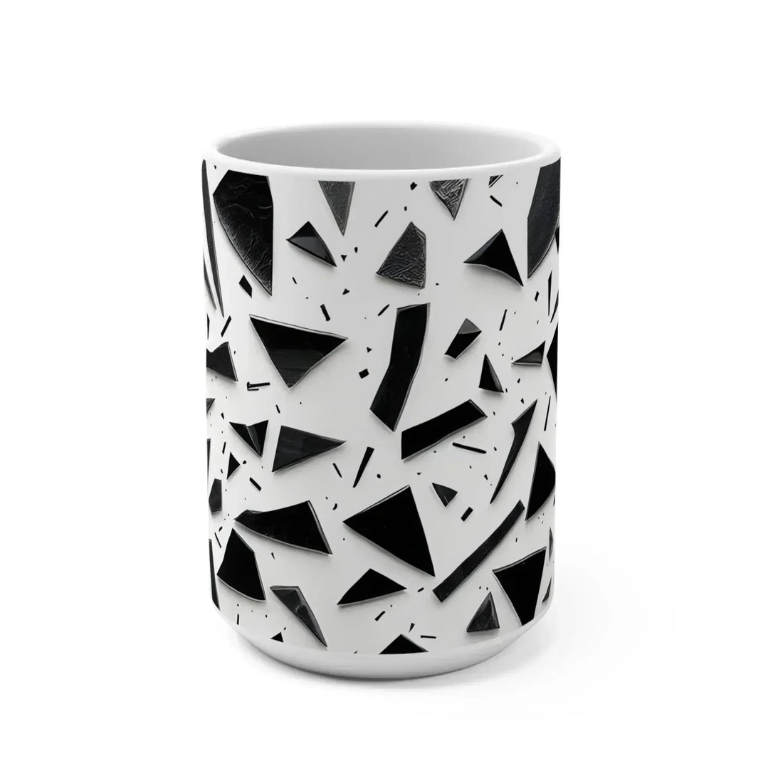 Monochrome Geometry – Minimalist Abstract Pattern Mug – 15oz - KARARMDESIGN