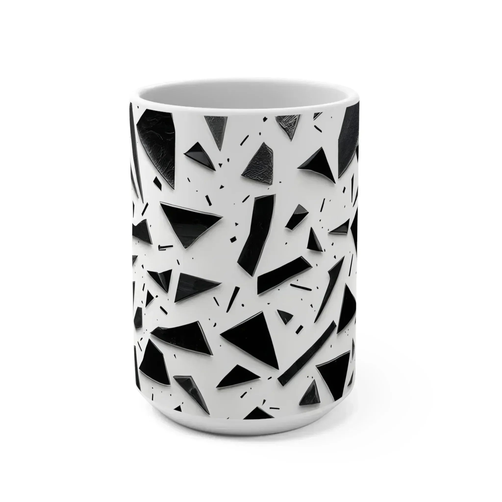 Monochrome Geometry – Minimalist Abstract Pattern Mug – 15oz - KARARMDESIGN