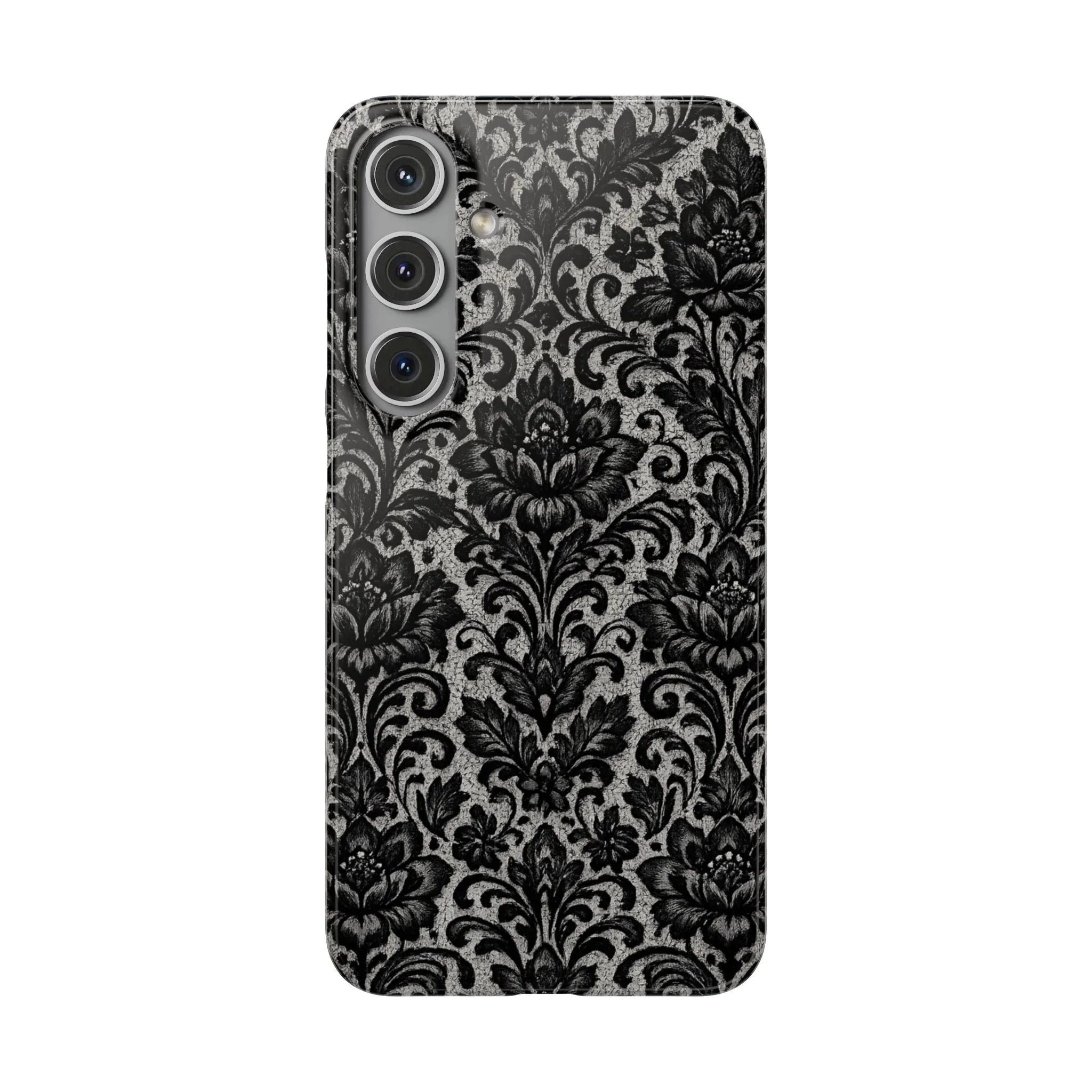 Black Damask Floral Phone Case for iPhone 11-17 and Galaxy S20-S25 - KARARMDESIGN
