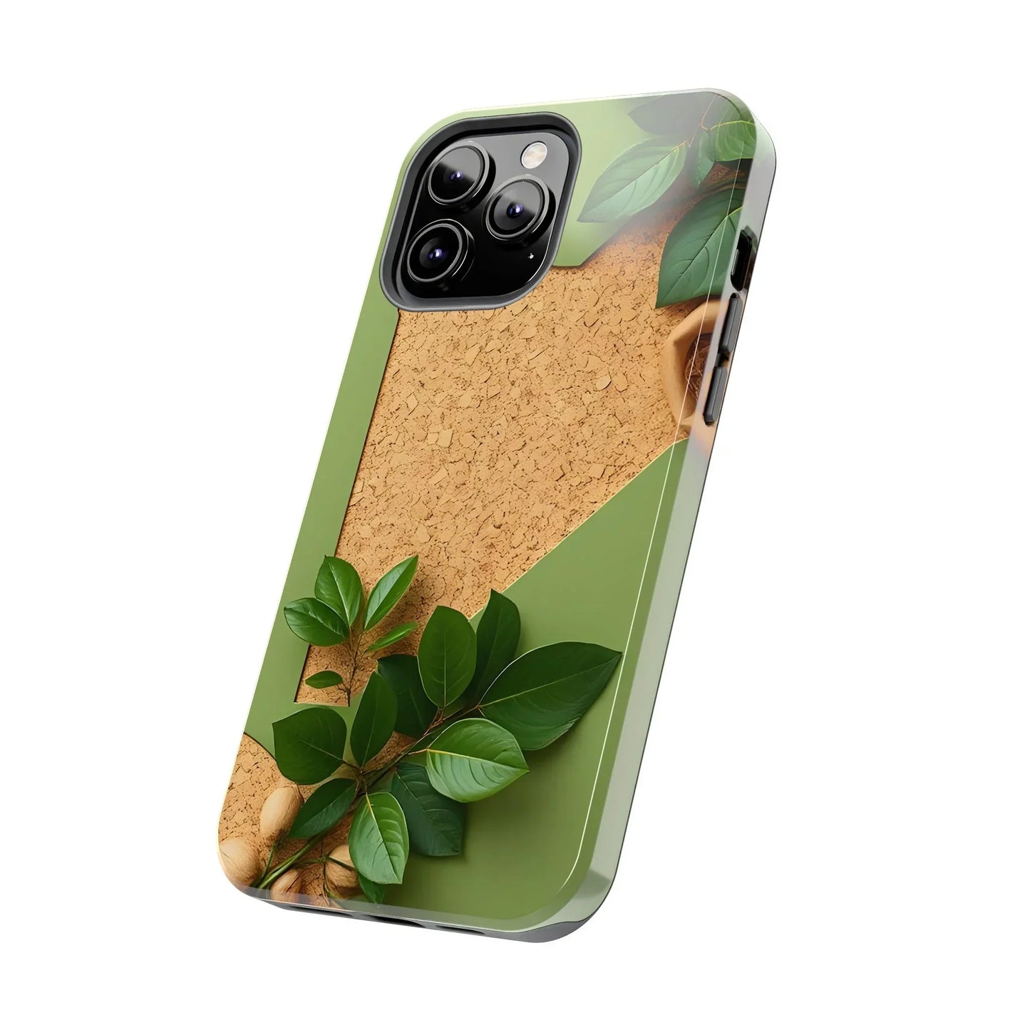 Eco-Inspired Tough Phone Case – Cork Texture with Leaf & Seed Design for iPhone 7-16 and Samsung Galaxy S21-S24 - KarArmDesign