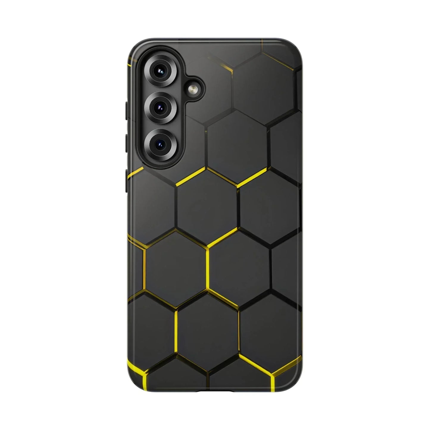 Black and Yellow Hexagon Geometric Tough Phone Case for Galaxy and Pixel - KarArmDesign