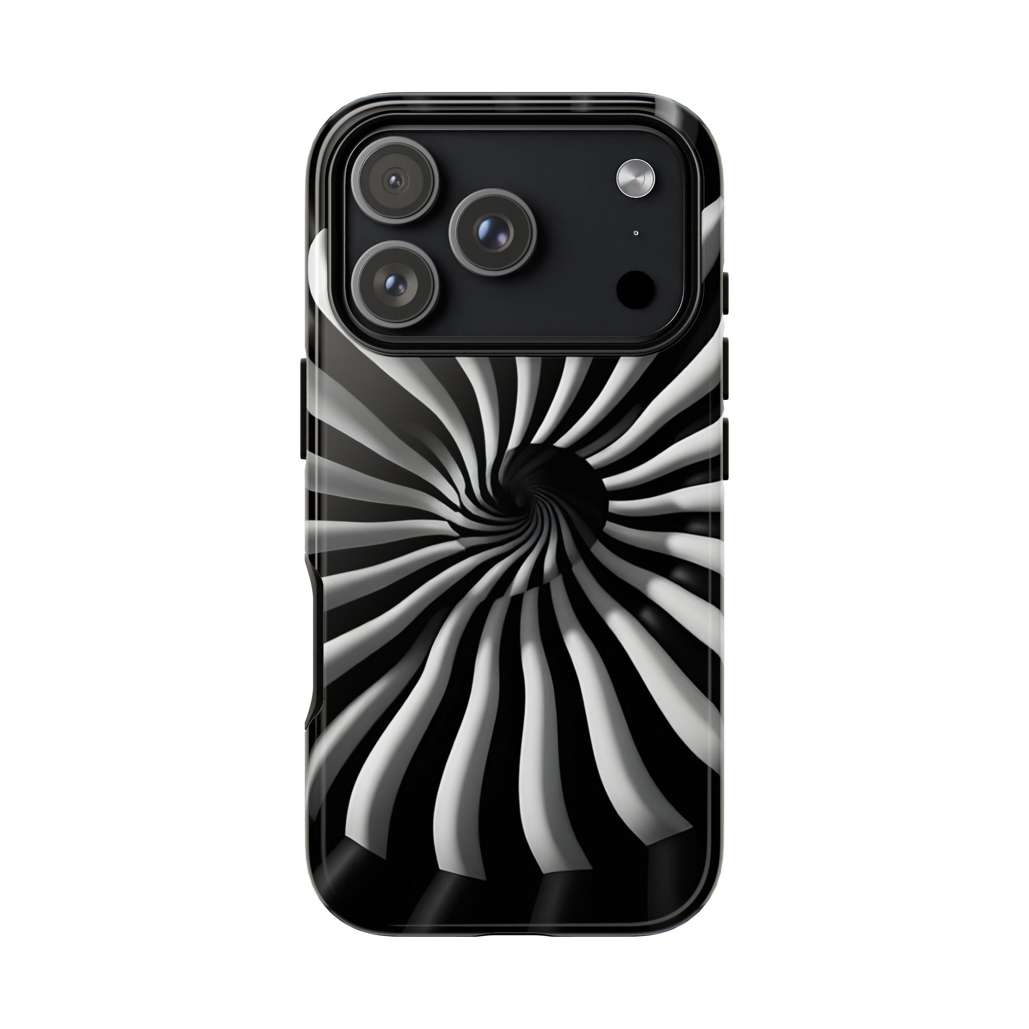 Hypnotic Black and White Spiral Phone Case – Optical Illusion Design for iPhone & Galaxy