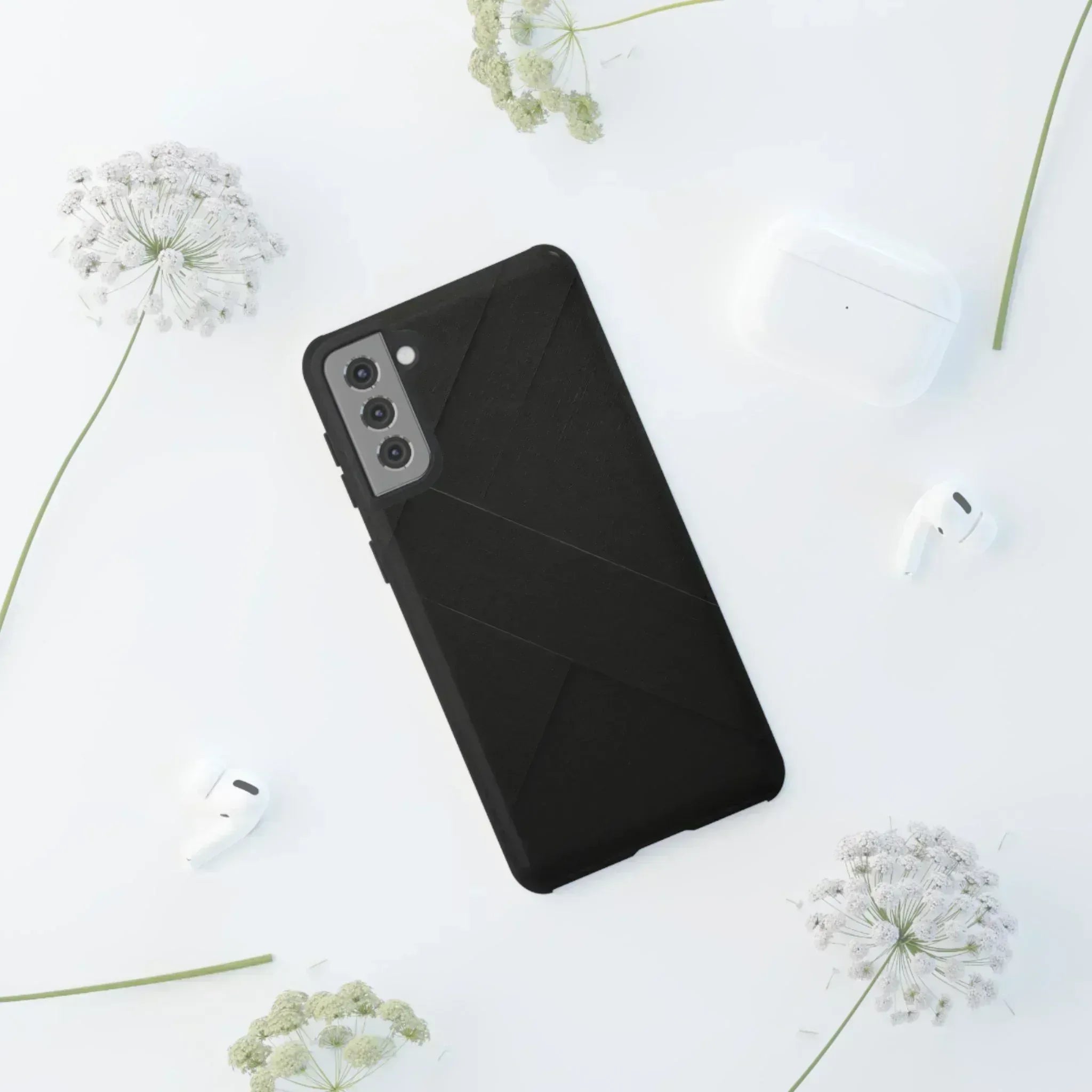 Matte Black Diagonal Line Phone Case for iPhone 8-16 and Galaxy S10-S25 - KARARMDESIGN