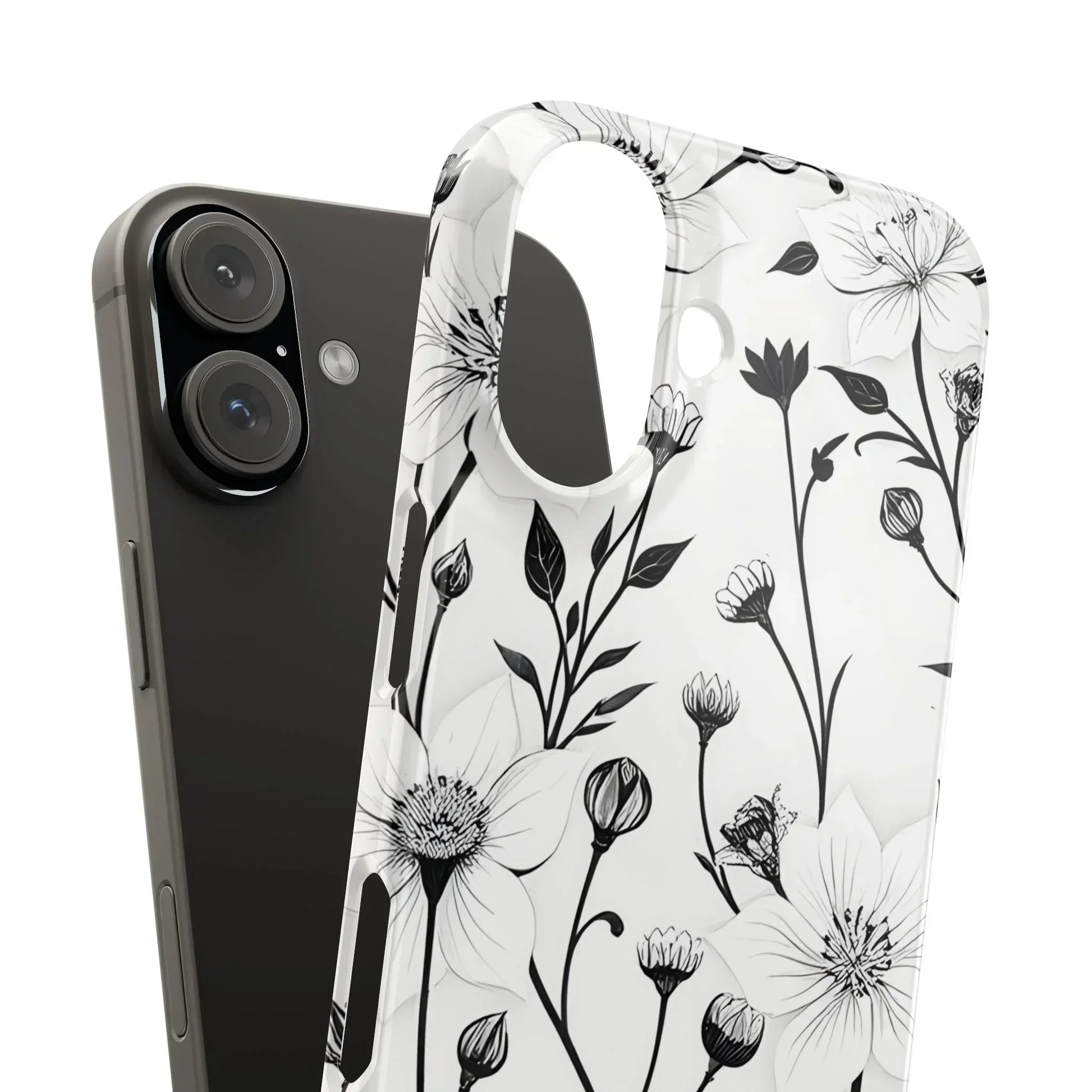 Monochrome Bloom Slim Floral Phone Case for iPhone 7-16 Models - KarArmDesign