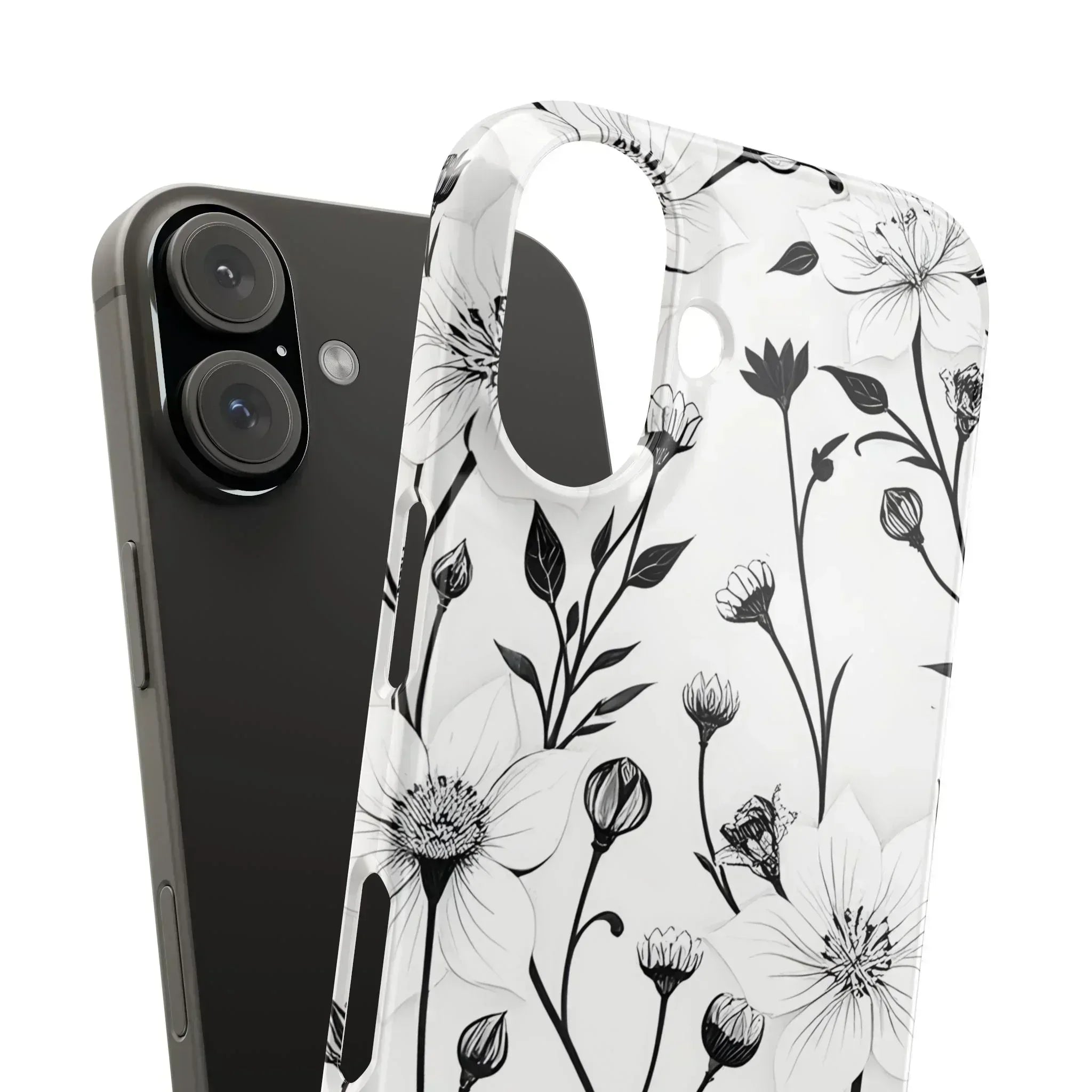 Monochrome Bloom Floral Phone Case for iPhone 11-16 - KARARMDESIGN
