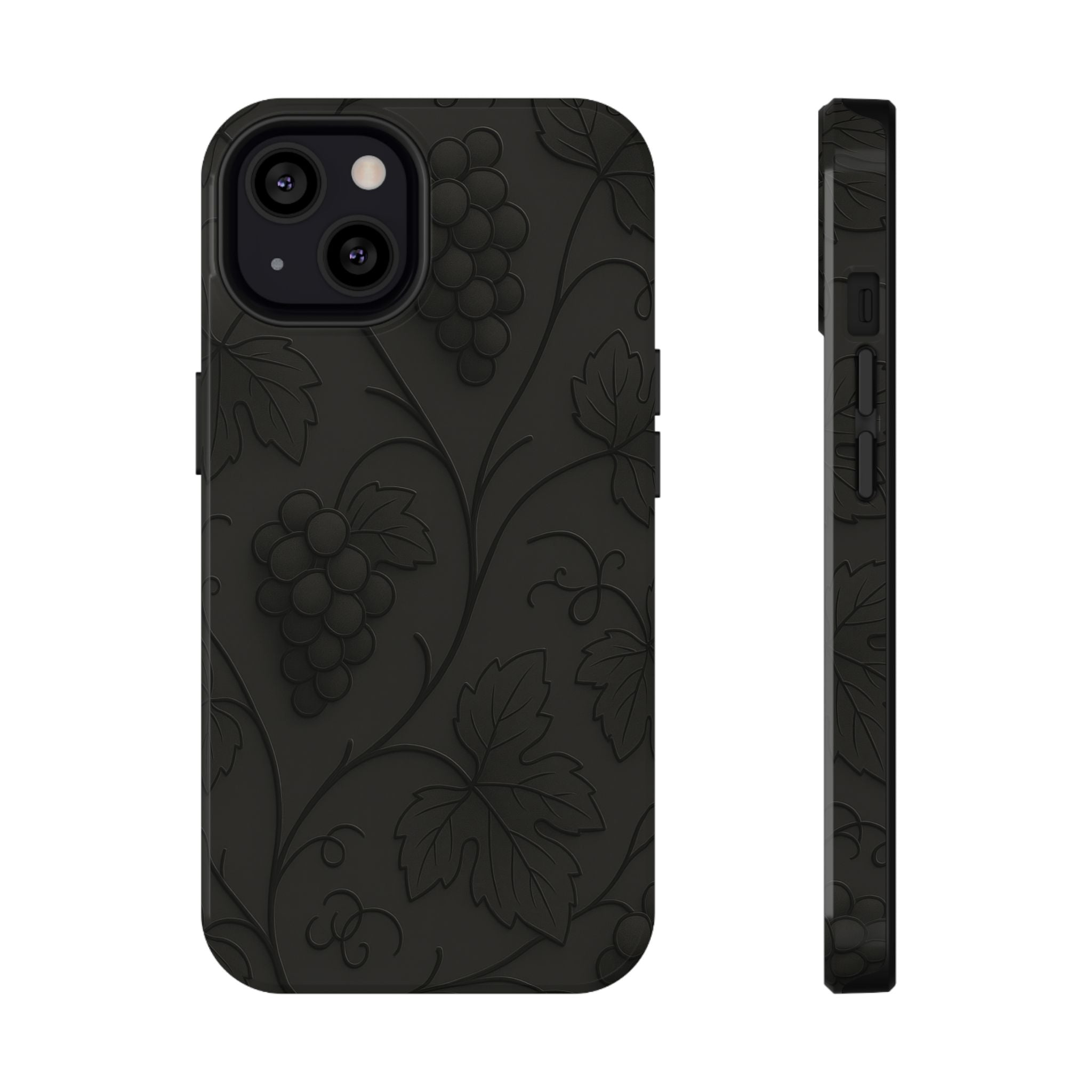 Embossed Grape Leaf Phone Case – Elegant Black Design for iPhone & Samsung