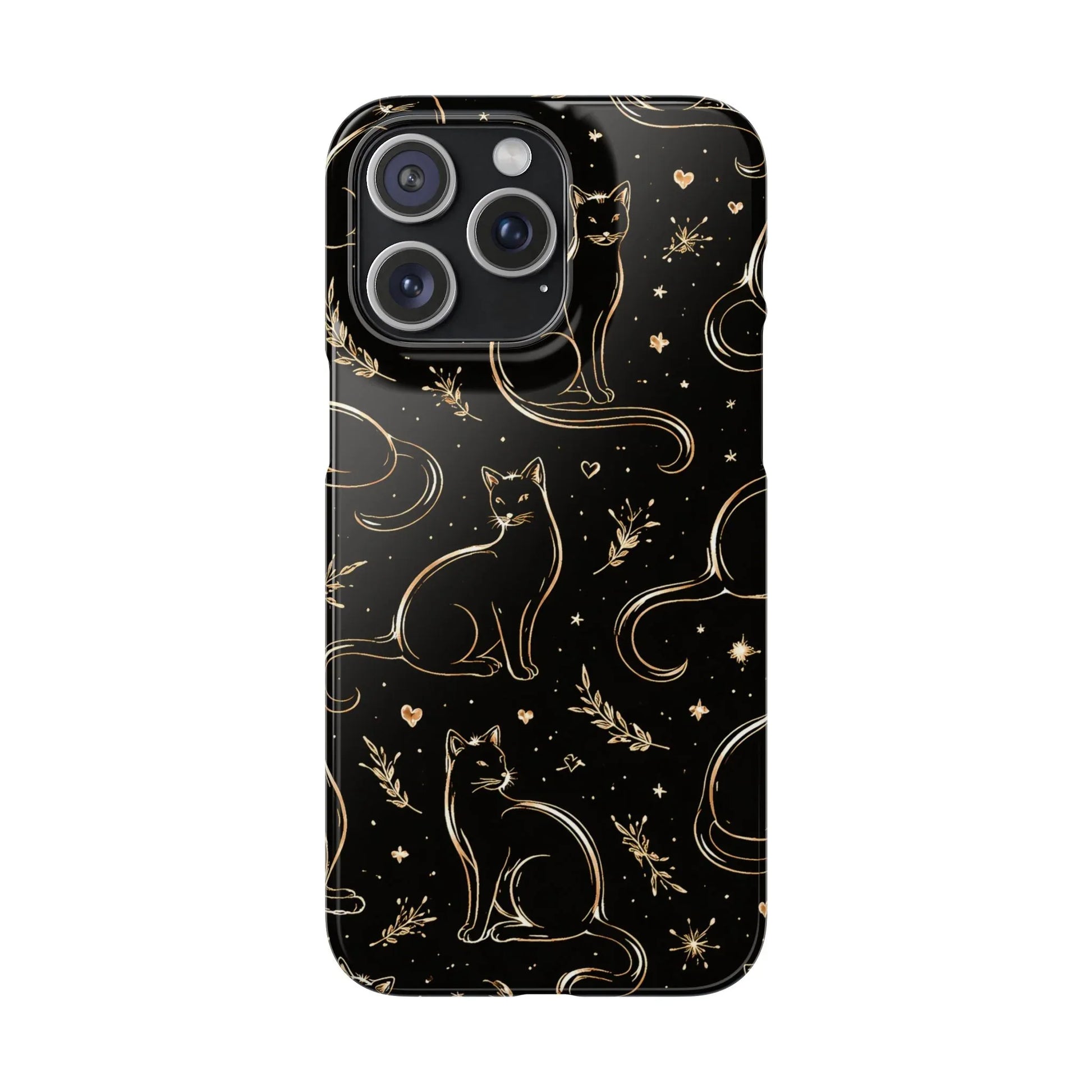 Golden Cat Pattern Phone Case for iPhone 11–17 & Galaxy S21–S25 - KARARMDESIGN