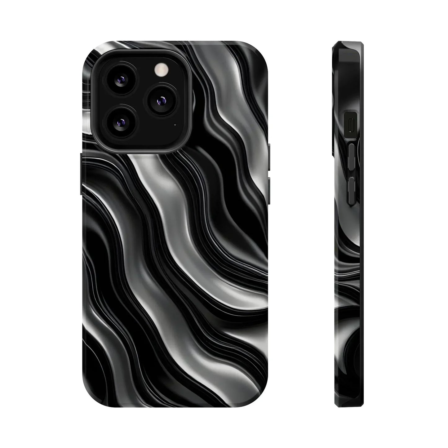 Wavy Illusion Black & Silver MagSafe® Tough Phone Case - KarArmDesign