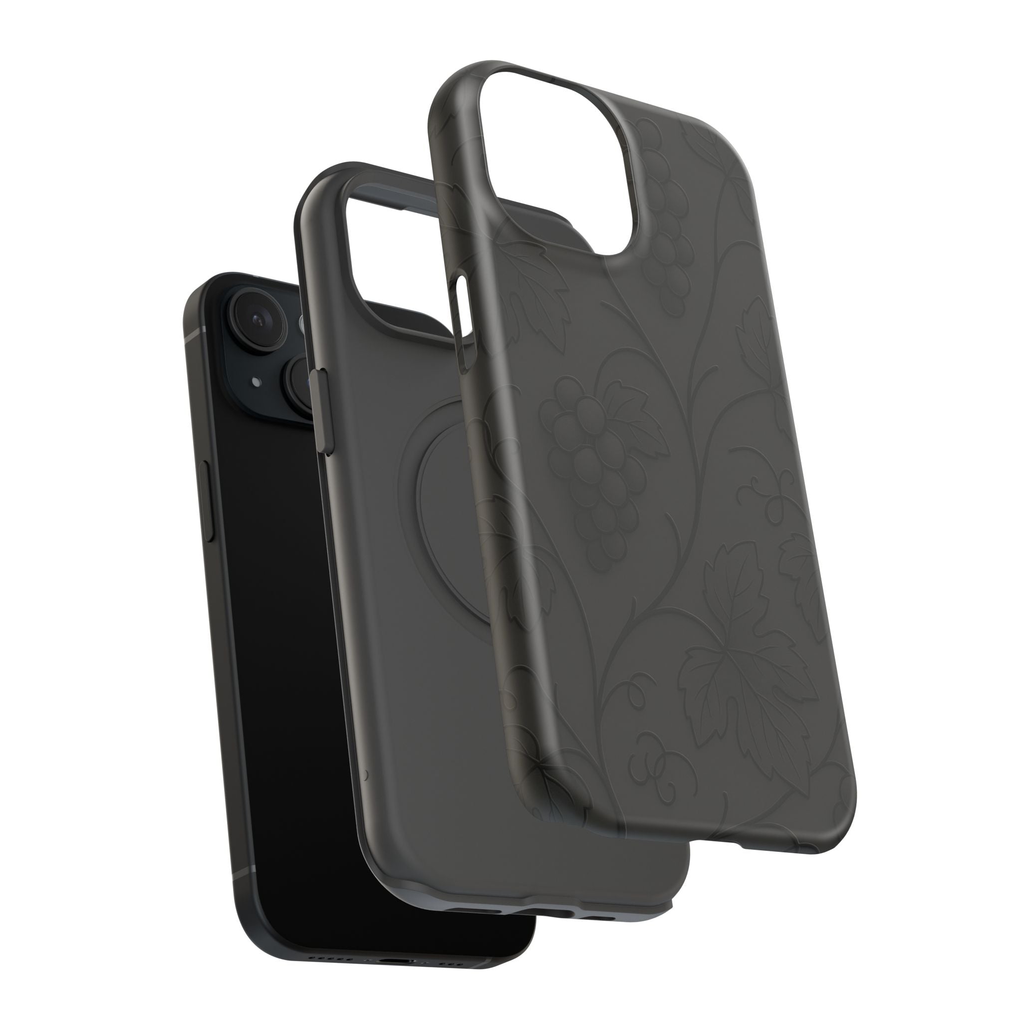 Embossed Grape Leaf Phone Case – Elegant Black Design for iPhone & Samsung