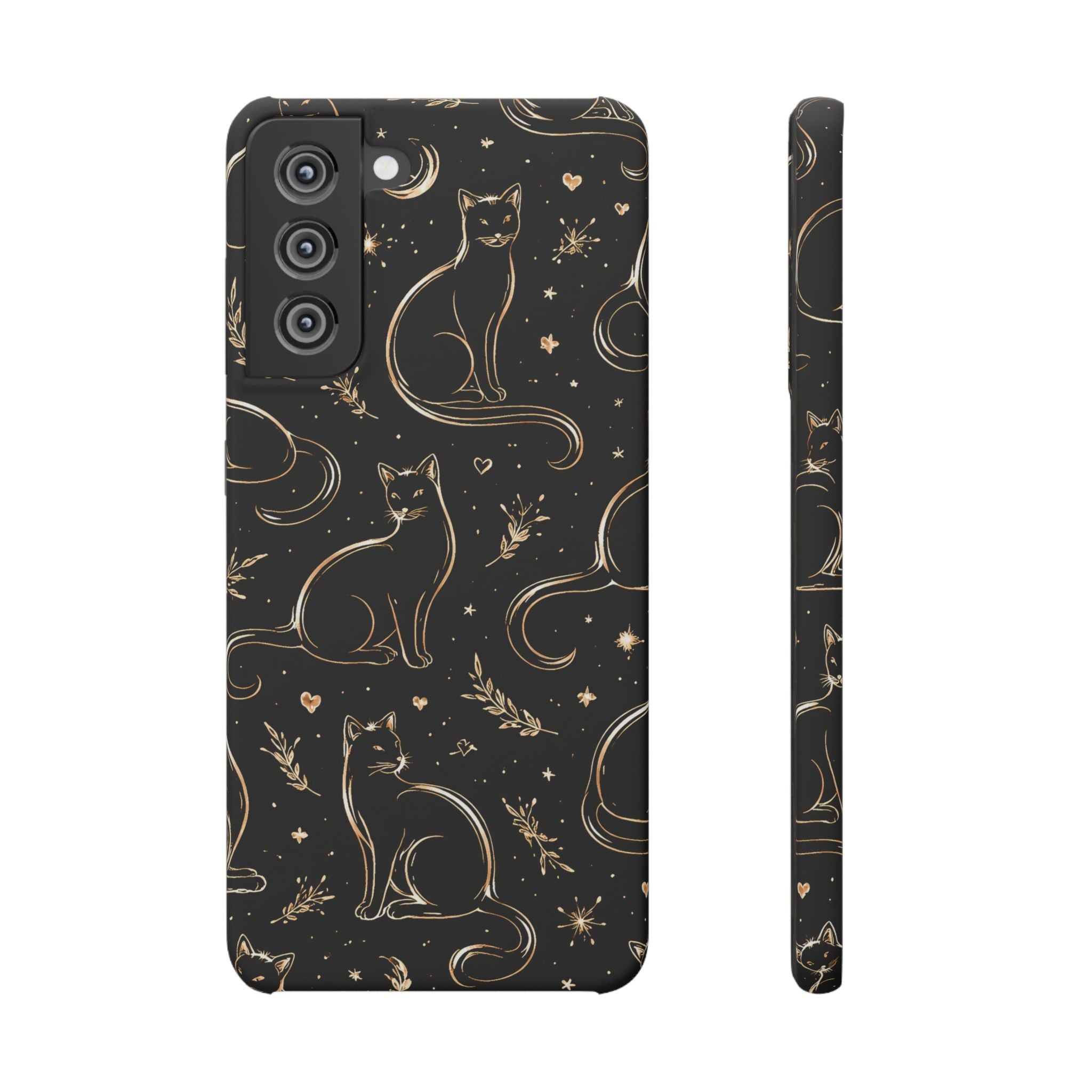 Golden Cat Pattern Phone Case for iPhone 11-17 and Galaxy S20-S26